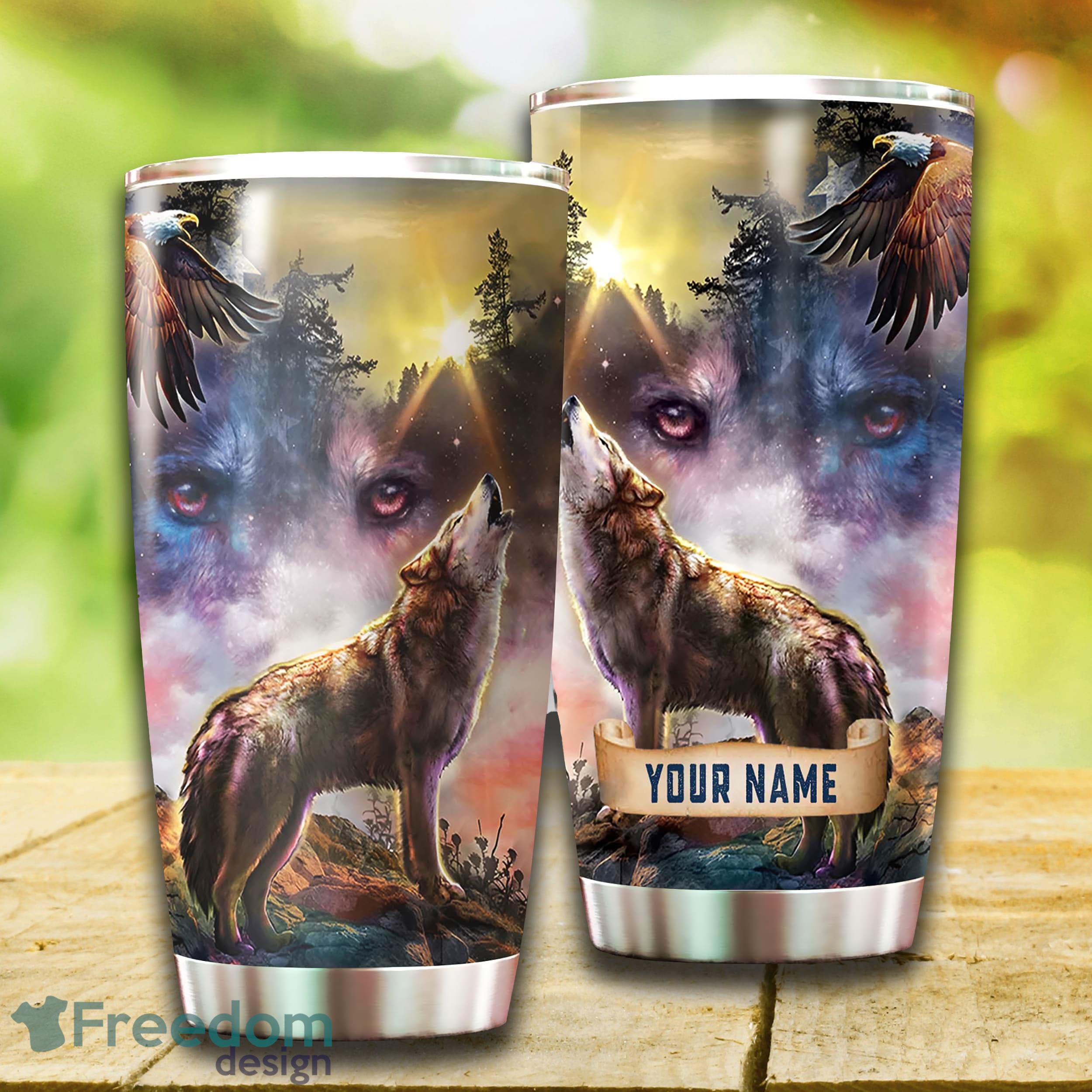 Wild Wolf And Eagle Stainless Steel Tumbler Unique For Him Custom Name Tumbler Gift - Custom 3D Wild Wolf And Eagle Stainless Steel Tumbler - Unique Tumbler - Birthday Gift - Gift For Him - Custom Name Tumbler Gift_3