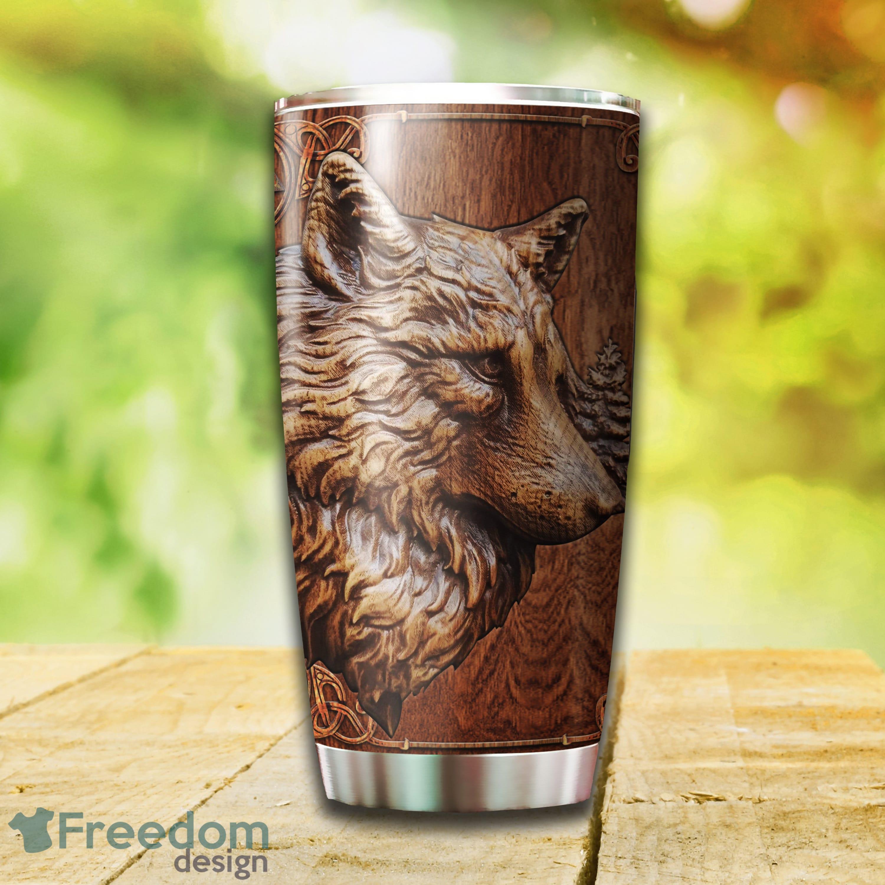 Wooden Wolf Decor Stainless Steel Tumbler Unique For Him Custom Name Tumbler Gift - Custom 3D Wooden Wolf Decor Stainless Steel Tumbler - Unique Tumbler - Birthday Gift - Gift For Him - Custom Name Tumbler Gift_2