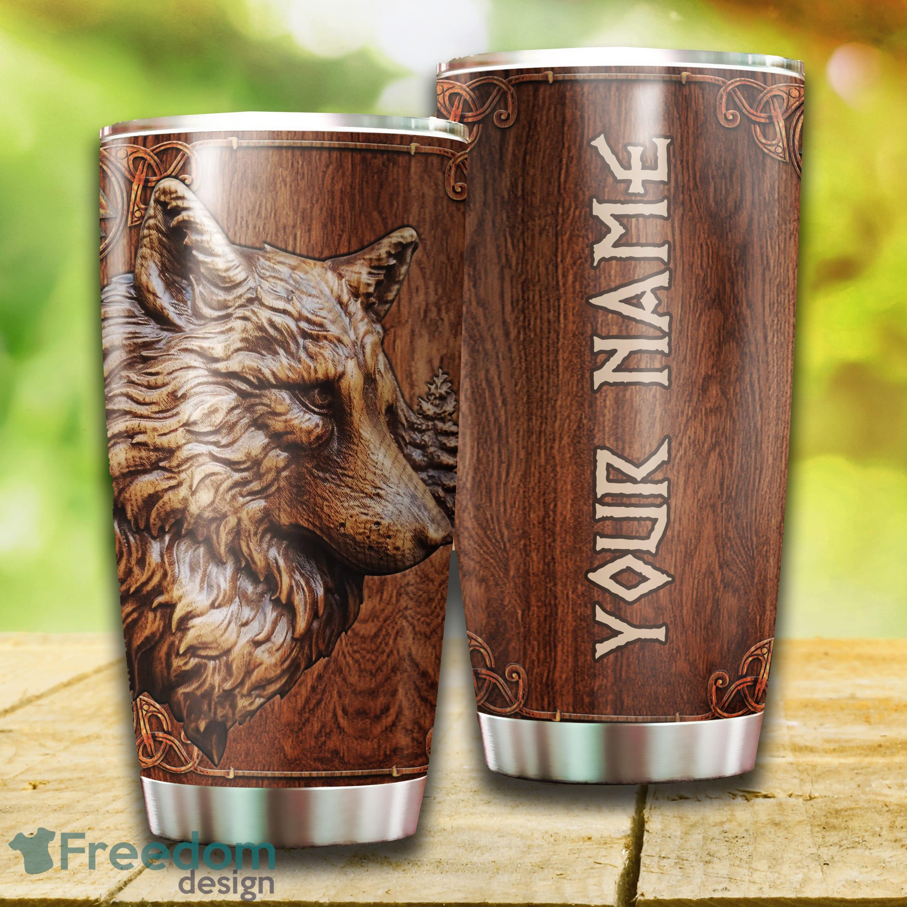 Wooden Wolf Decor Stainless Steel Tumbler Unique For Him Custom Name Tumbler Gift - Custom 3D Wooden Wolf Decor Stainless Steel Tumbler - Unique Tumbler - Birthday Gift - Gift For Him - Custom Name Tumbler Gift_1
