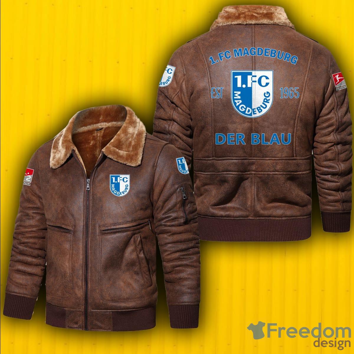 1 FC Magdeburg Logo Bundesliga Brown Black Leather Jacket - 1 FC Magdeburg Logo Bundesliga_2