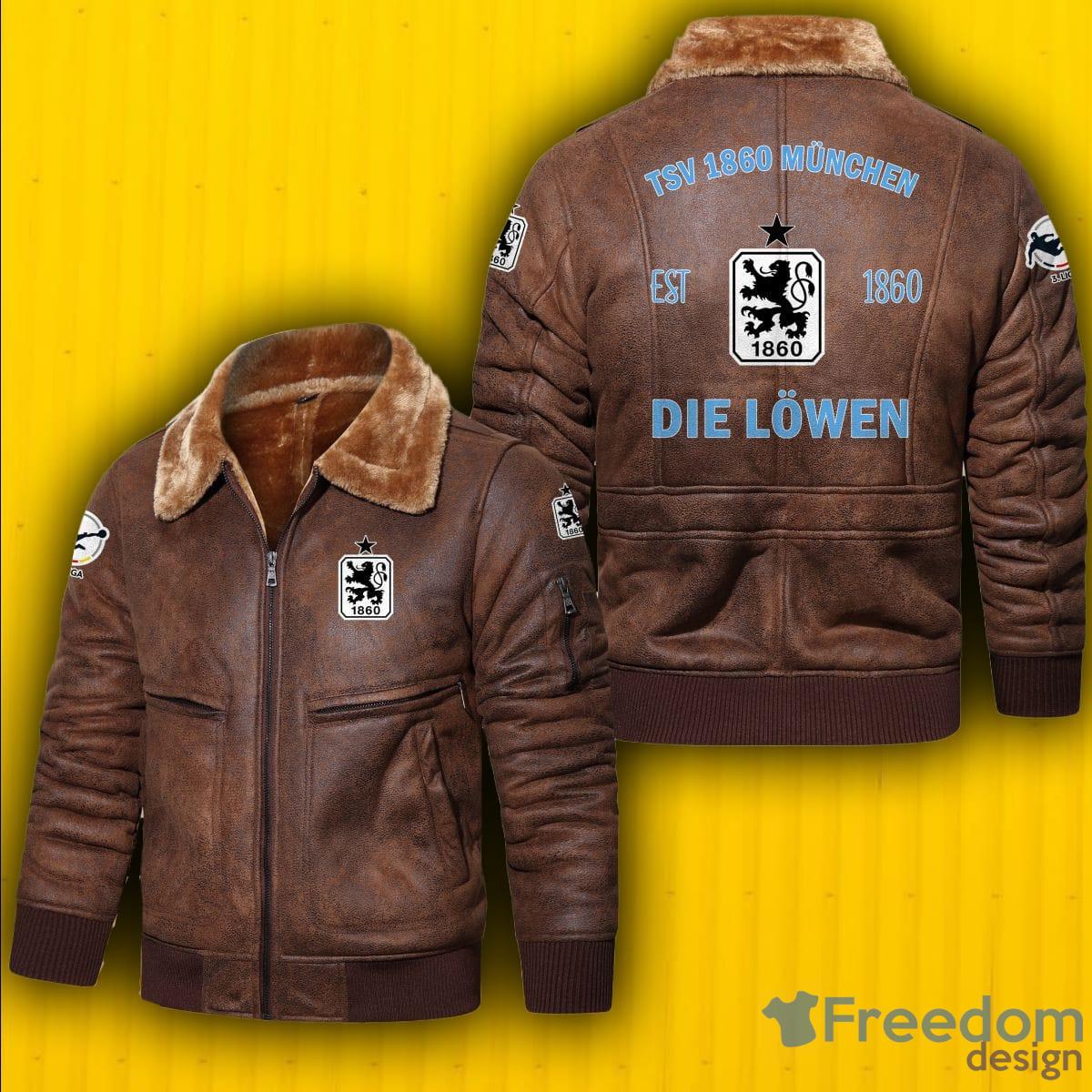 1860 Munich Logo Bundesliga Brown Black Leather Jacket - 1860 Munich Logo Bundesliga_2