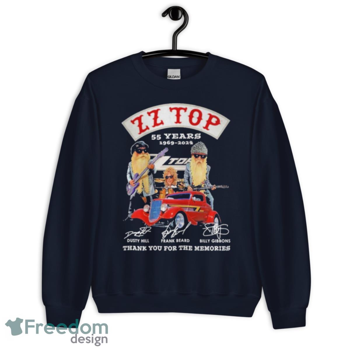 55 Years 1969 2024 ZZ Top Thank You For The Memories Signatures 2023 Shirt - Unisex Crewneck Sweatshirt-1