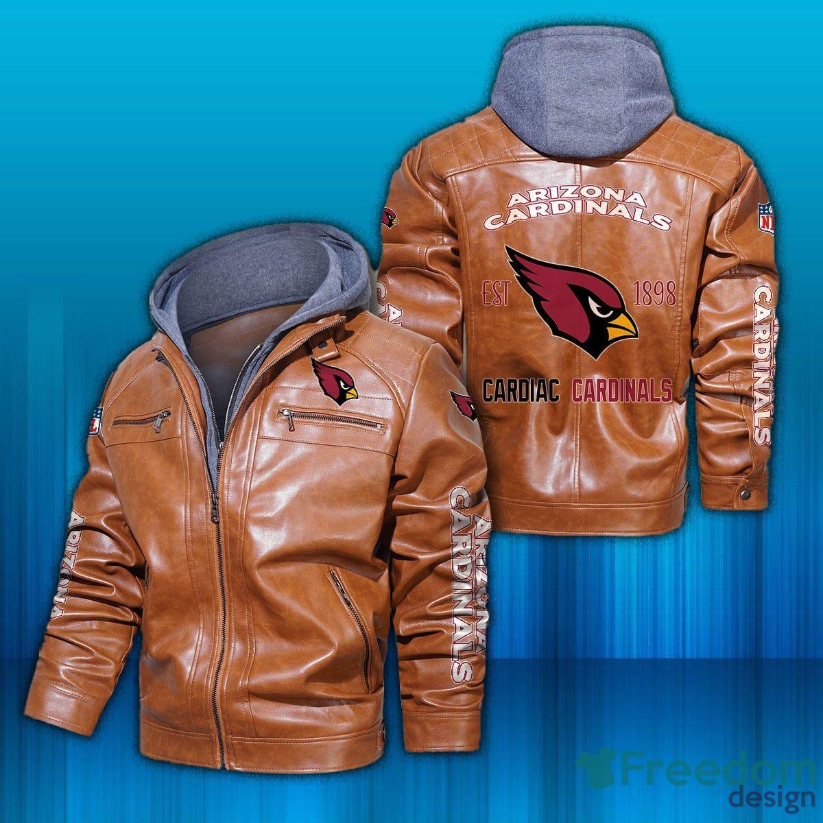 Bundesliga Arizona Cardinals Logo Brown Black Leather Jacket - Freedomdesign