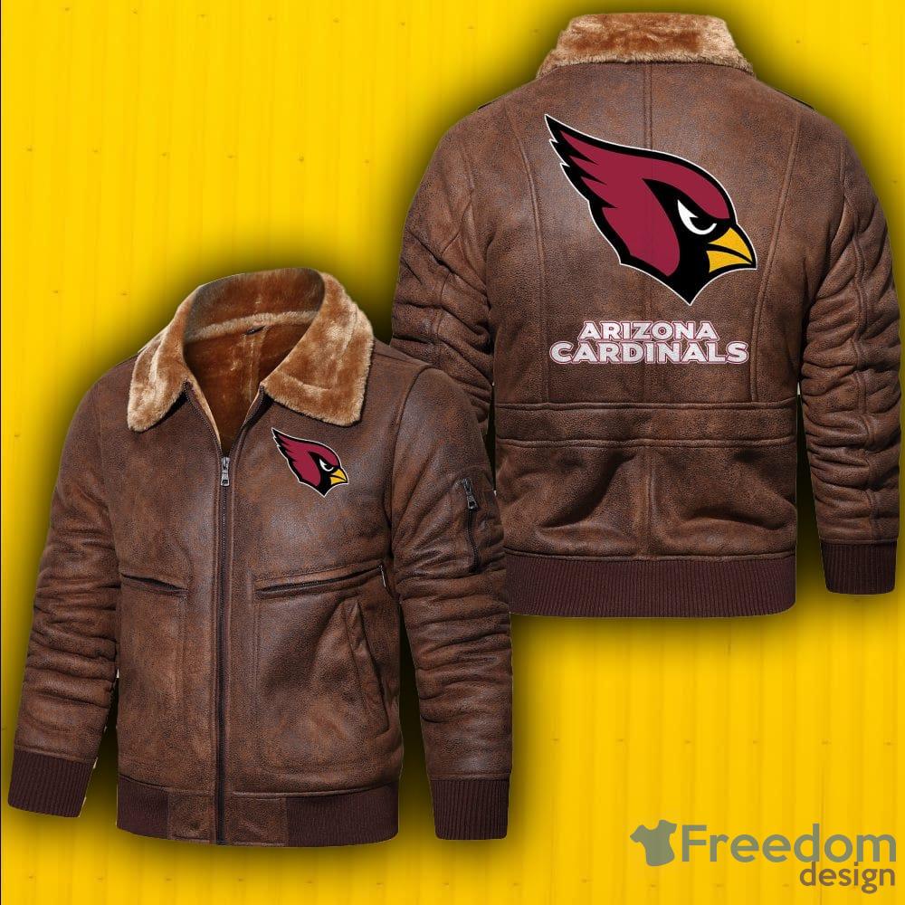 Arizona Cardinals NFL Fans Fur Collar Leather Jacket - Arizona Cardinals_3