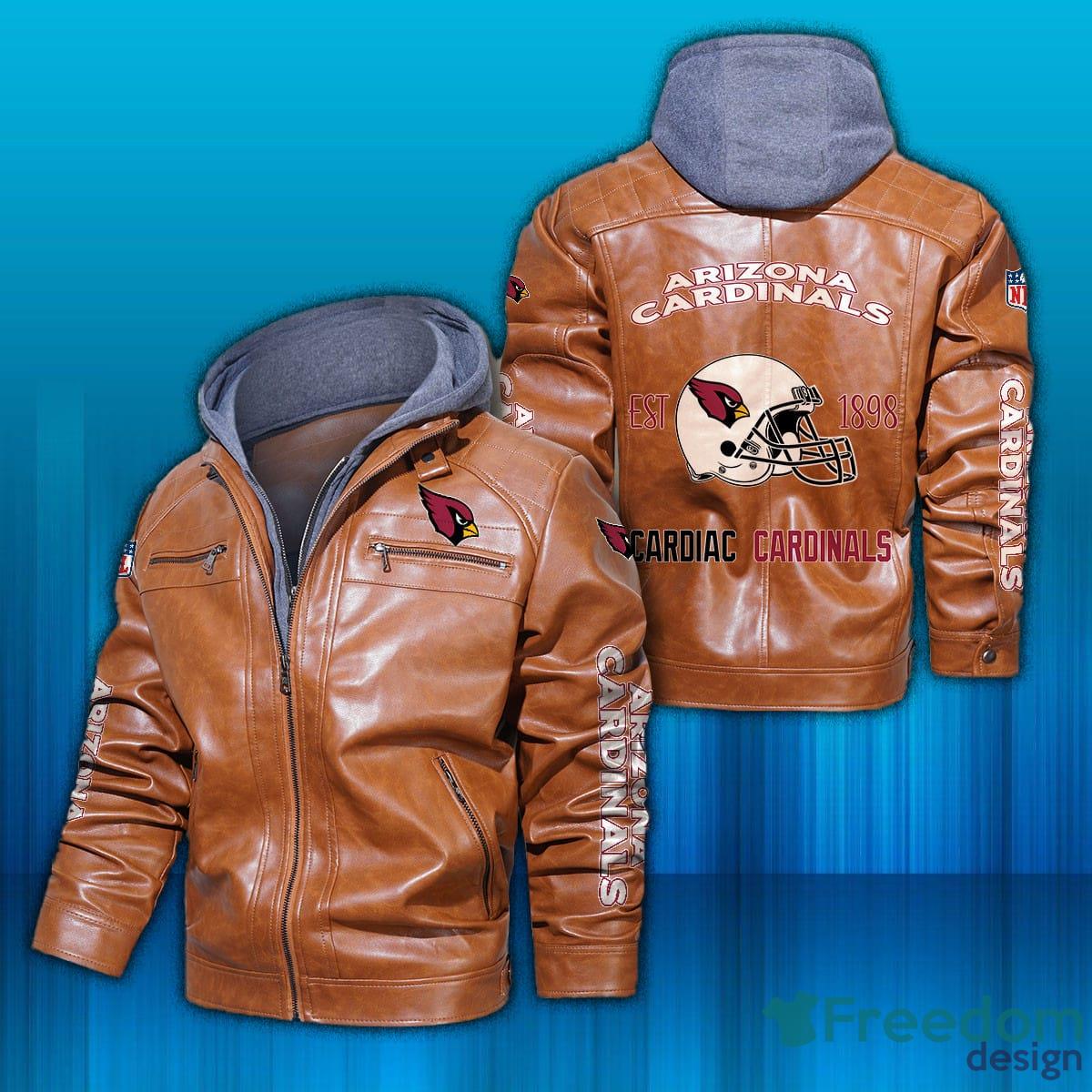 NFL Football Arizona Cardinals Logo Brown And Black Leather Jacket For Men  And Women - Freedomdesign