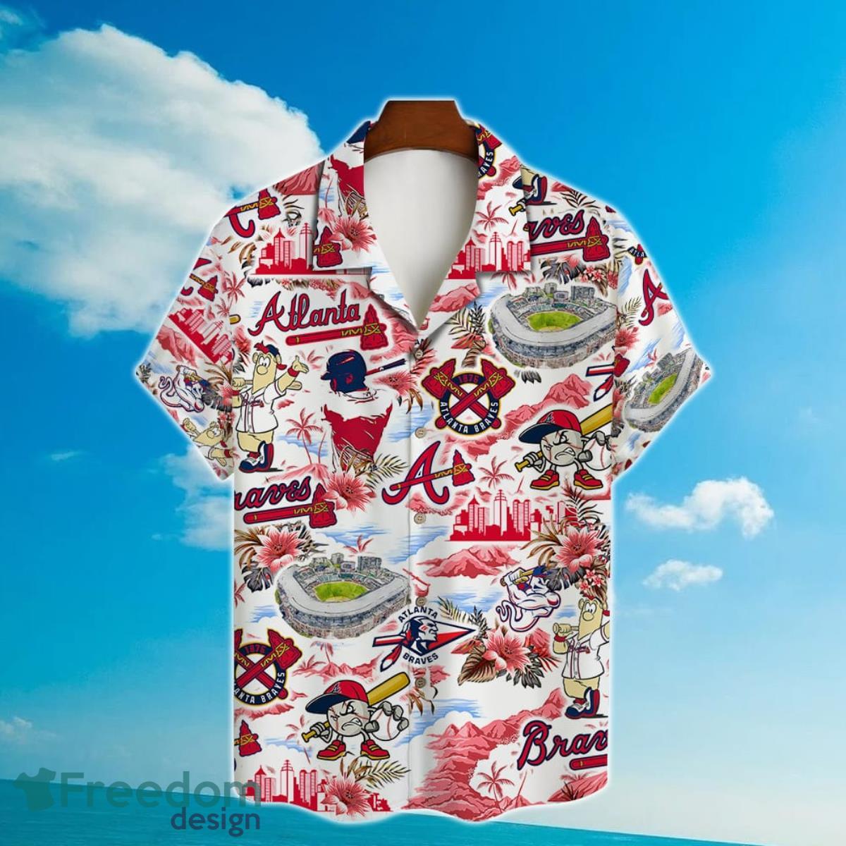 Atlanta Braves Baseball Pattern On White Background Print Hawaiian Shirt Product Photo 2