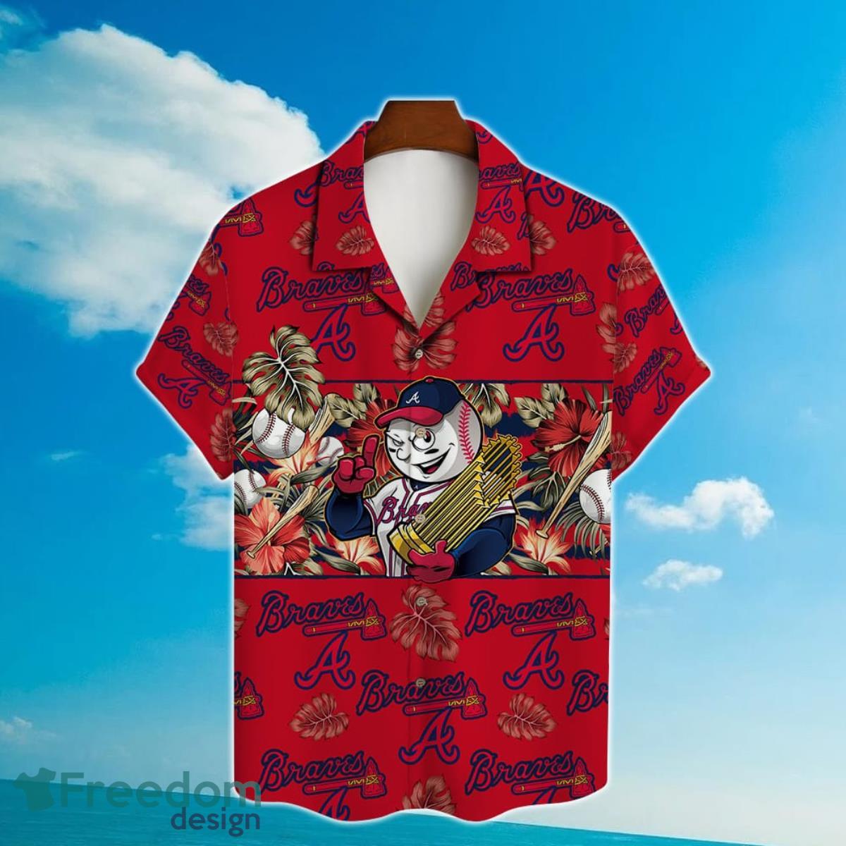 Atlanta Braves Mascot And Leaves Tropical Pattern Hawaiian Shirt For Fans Product Photo 2