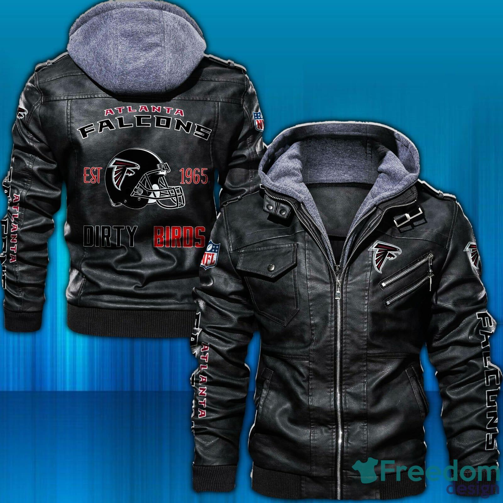 NFL Atlanta Falcons back Logo Black Hooded Leather Jacket