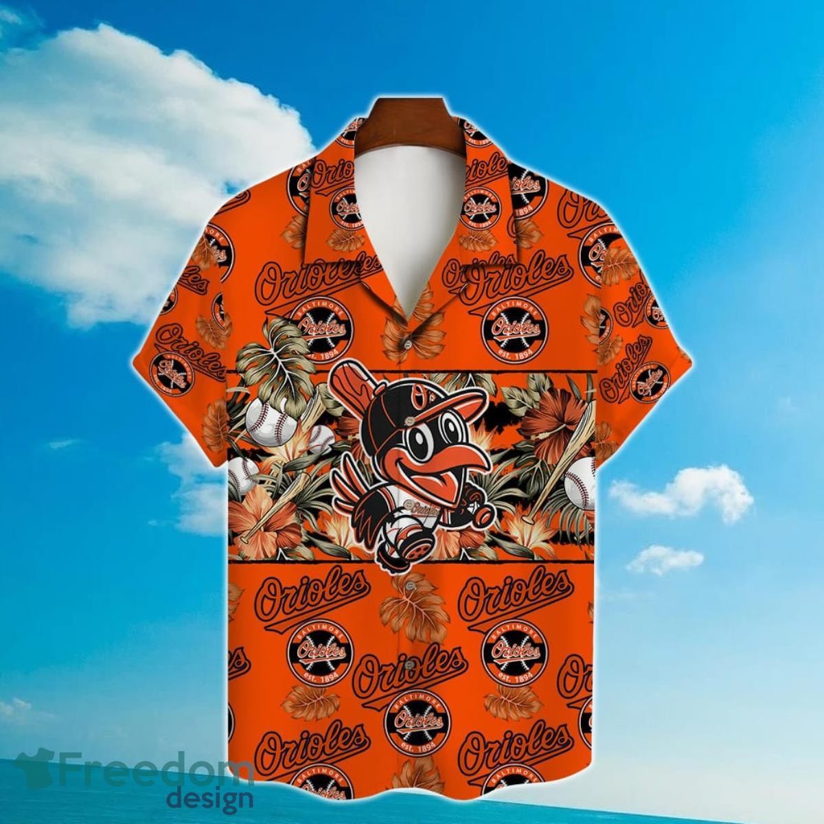Baltimore Orioles Mascot And Leaves Tropical Pattern Hawaiian Shirt For Fans Product Photo 2