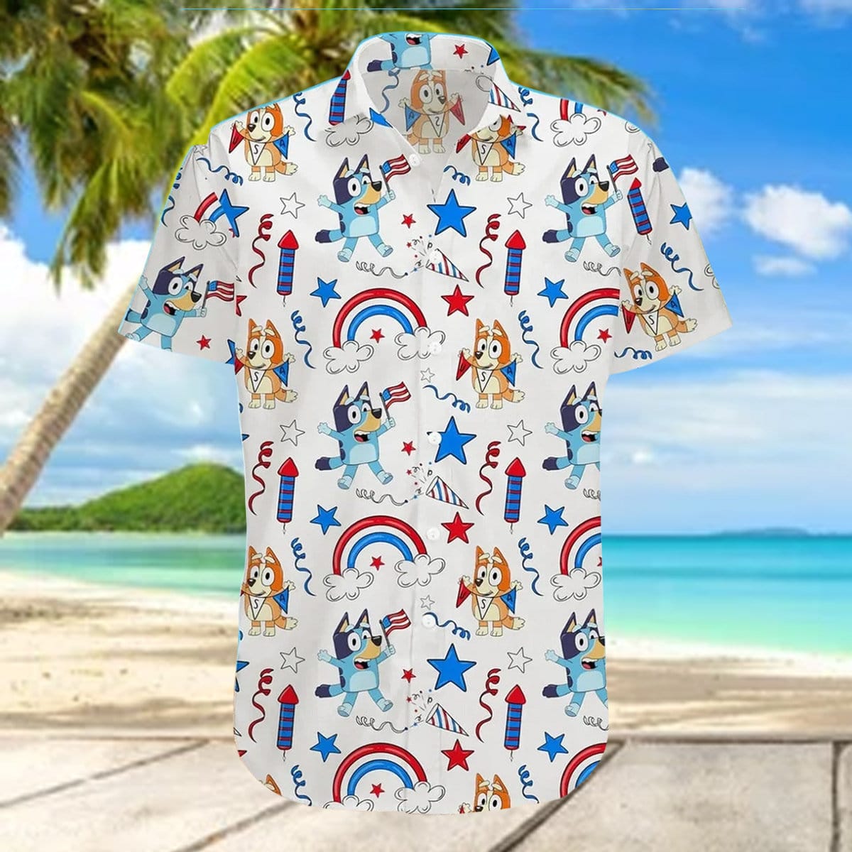 Bluey Funny Hawaiian Shirt Bluey 4th Of July Button Shirt Summer