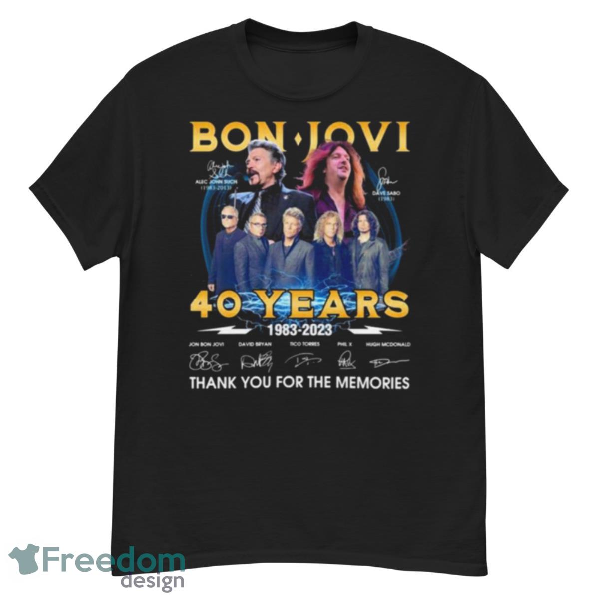 Bon Jovi 40 Years 1983 2023 Signatures Thank You For The Memories Shirt - G500 Men’s Classic T-Shirt