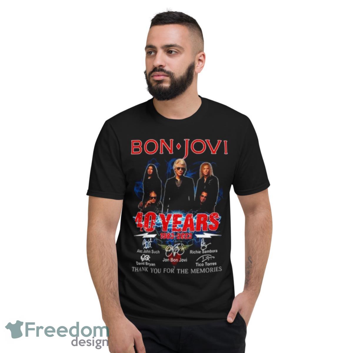 Bon Jovi 40 Years 1983 2023 Thank You For The Memories Signatures Shirt - Short Sleeve T-Shirt