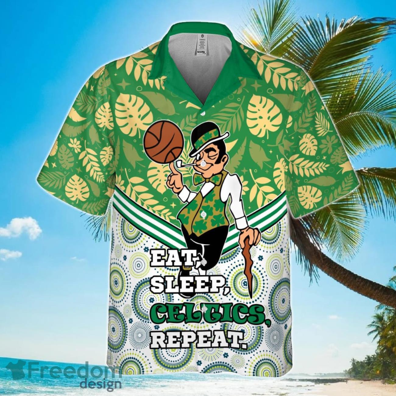 Boston Celtics Eat Sleep Heat Repeat Flower Pattern Print Hawaiian Shirt Product Photo 2