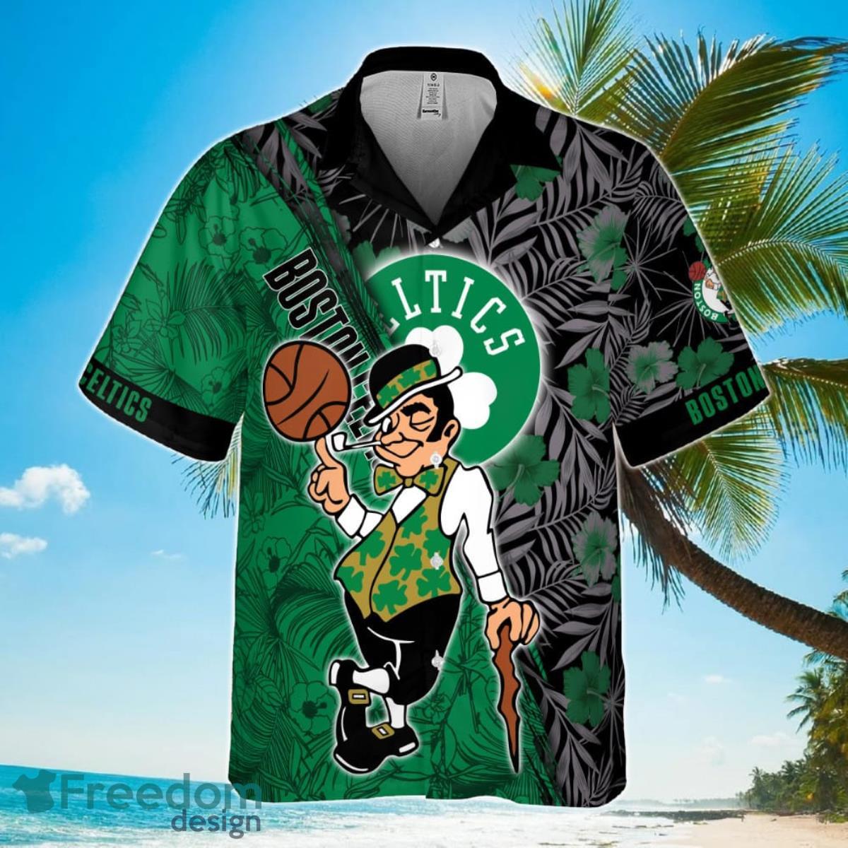 Boston Celtics Green Hibiscus Flower Pattern Print Hawaiian Shirt Product Photo 2