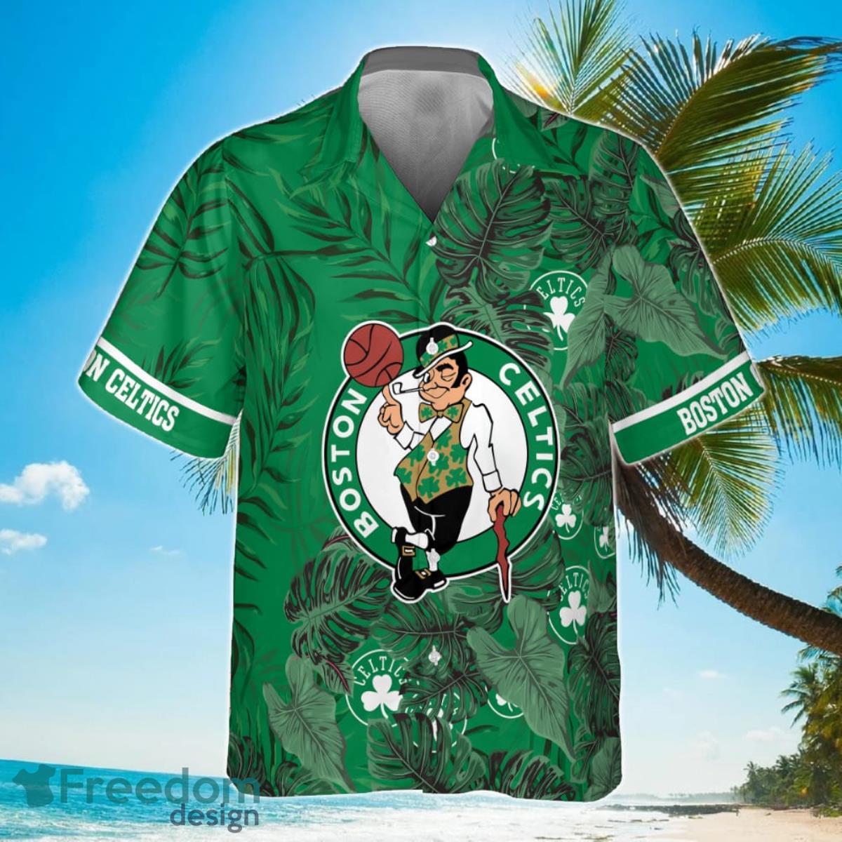 Boston Celtics Leaves Tropical Pattern Print Hawaiian Shirt Product Photo 1