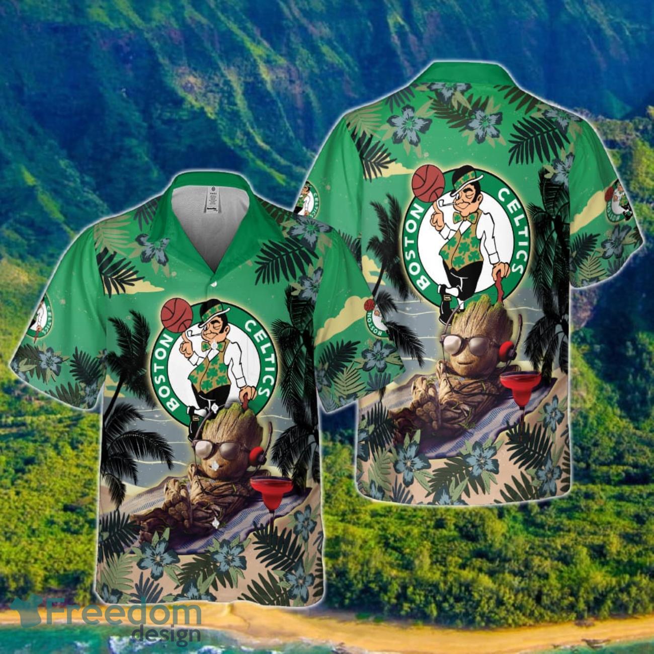 Boston Celtics Summer With Baby Groot Basketball Association 2023 Hawaiian Shirt Product Photo 1