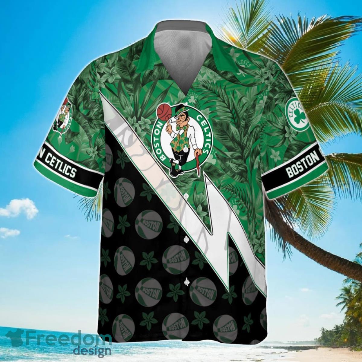 Boston Celtics Tropical And Basketball Pattern Print Hawaiian Shirt Product Photo 2