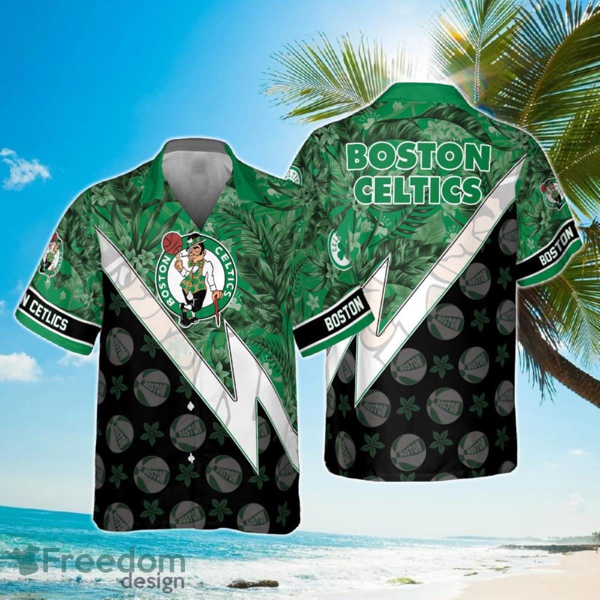 Boston Celtics Tropical And Basketball Pattern Print Hawaiian Shirt Product Photo 1