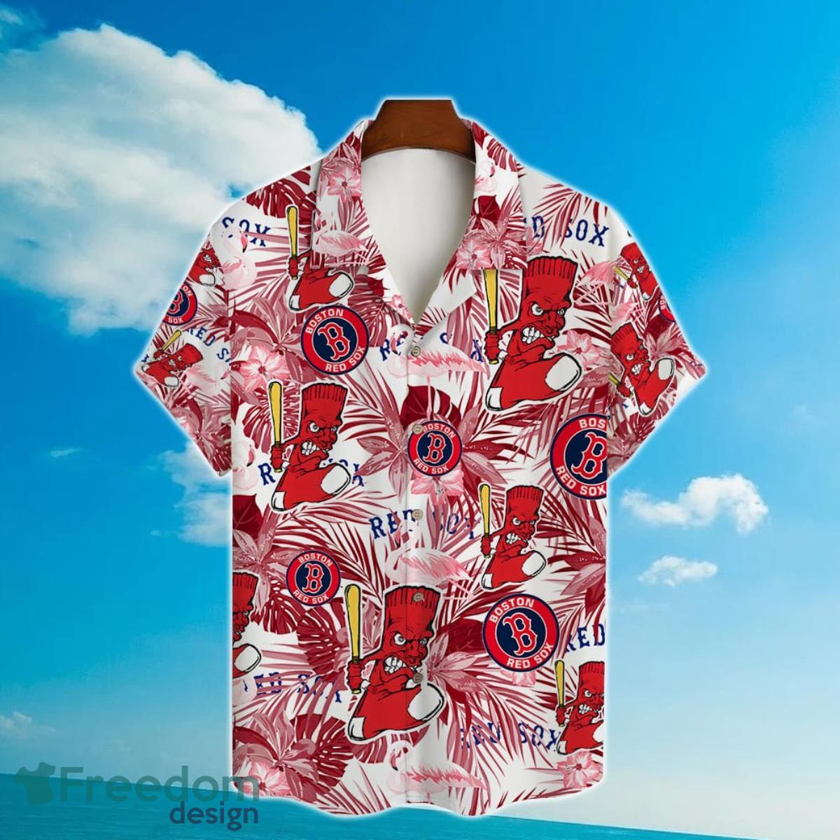 Boston Red Sox Major League Baseball Mascot And Hibiscus Pattern 3D Print Hawaiian Shirt Product Photo 2