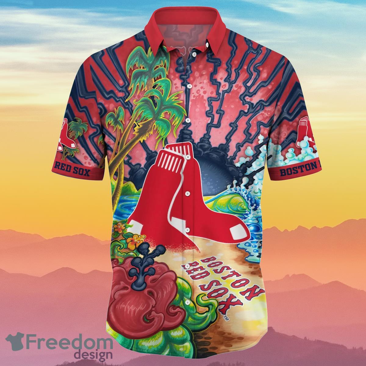 Boston Red Sox MLB Hawaiian Shirt Warm Nightstime Aloha Shirt - Trendy Aloha
