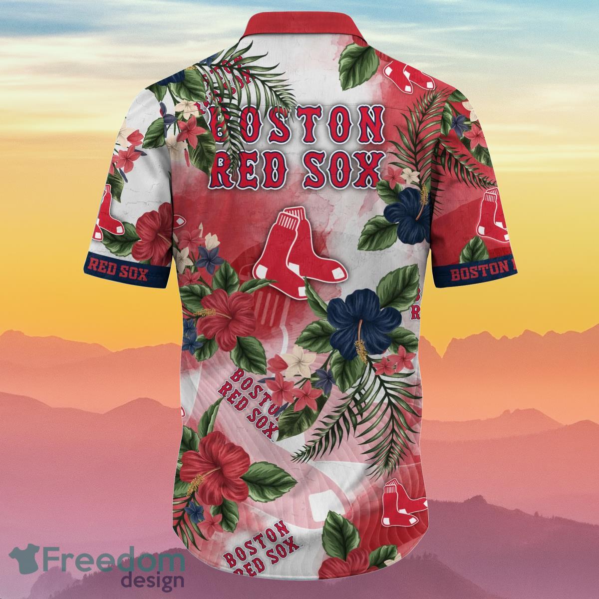 MLB Boston Red Sox Tropical Floral Custom Name Hawaiian Shirt