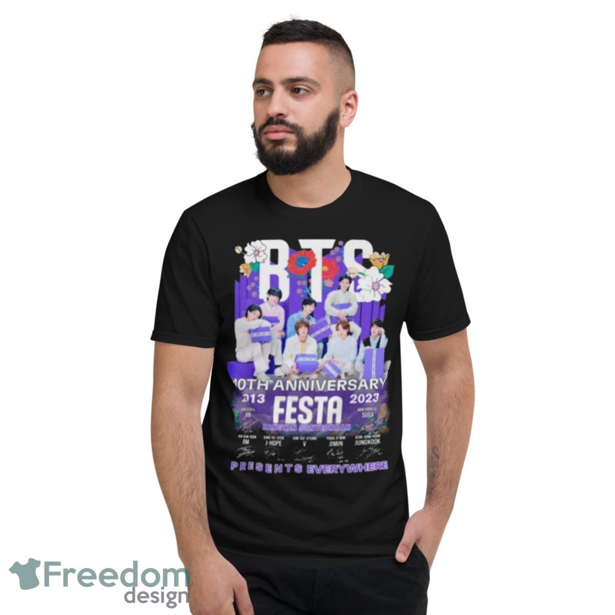 BTS 10th Anniversary 2013 2023 Festa Presents Everywhere Signatures Shirt - Short Sleeve T-Shirt