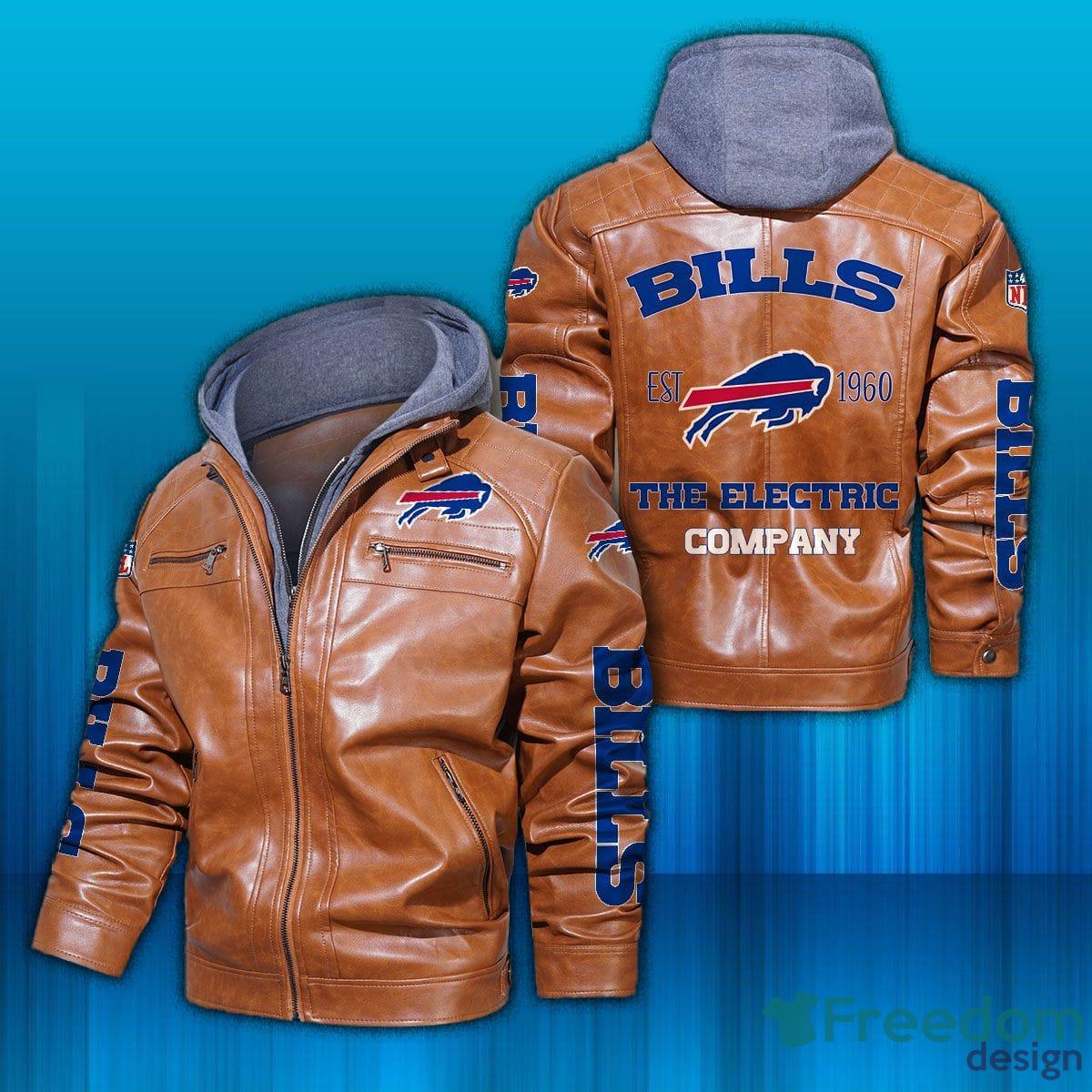 NFL Buffalo Bills Fans Logo Black And Brown Leather Jacket Men And