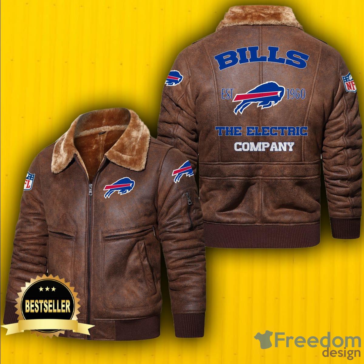 NFL Buffalo Bills Fans Style 1 Logo Black And Brown Leather Jacket