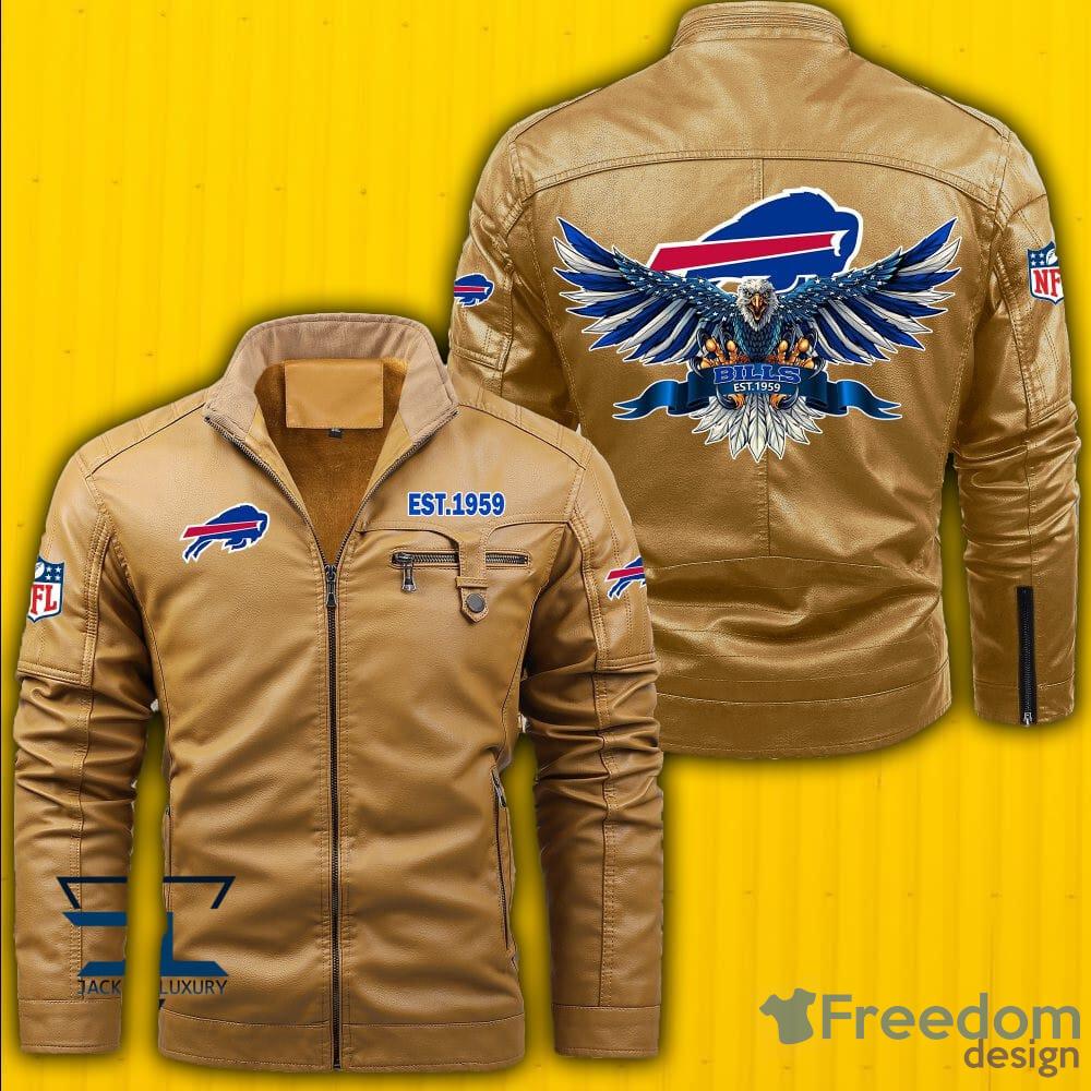 NFL Buffalo Bills Fans Logo Black And Brown Leather Jacket Men And