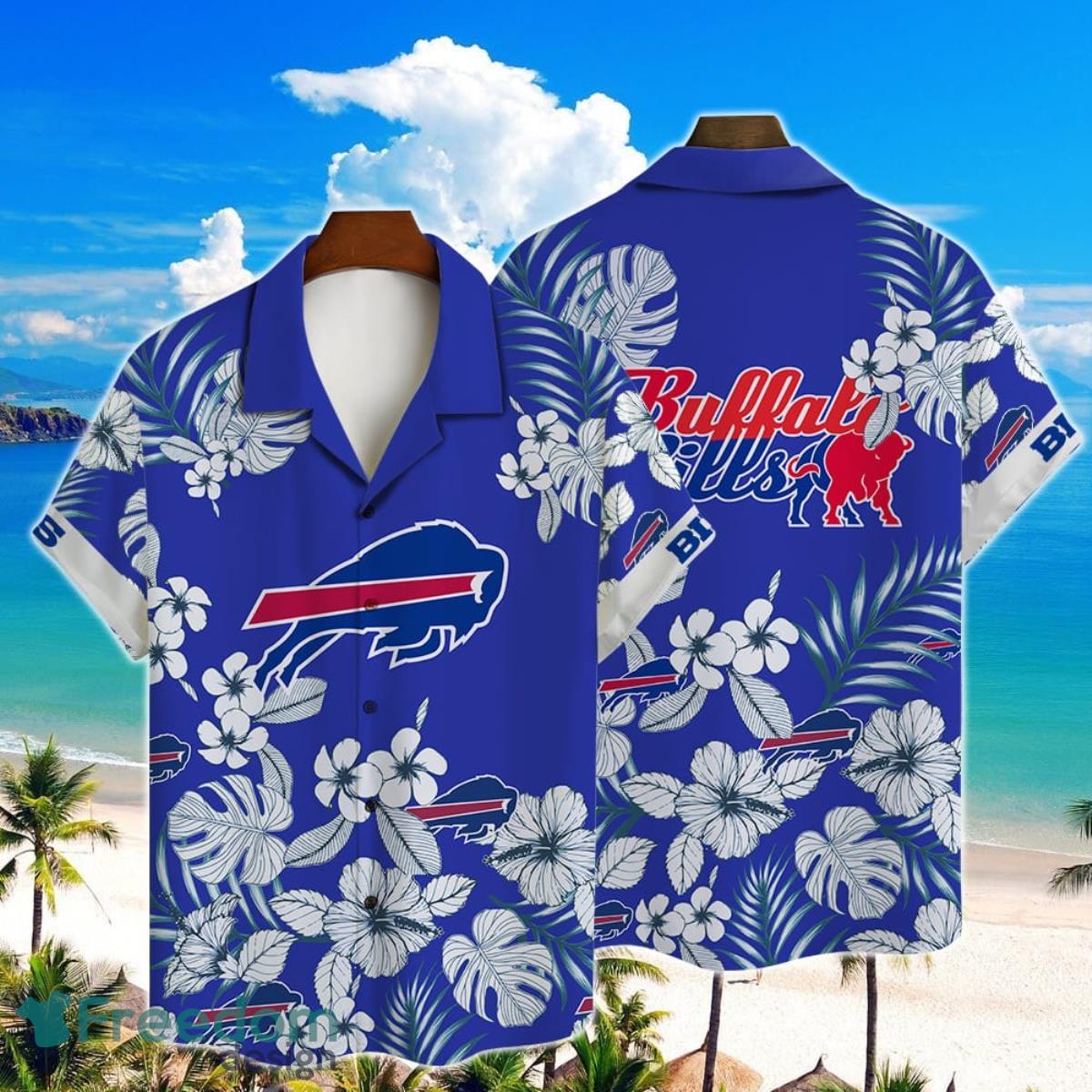 Buffalo Bills Hawaiian Shirt Buffalo Symbol Pink Hibiscus Flowers