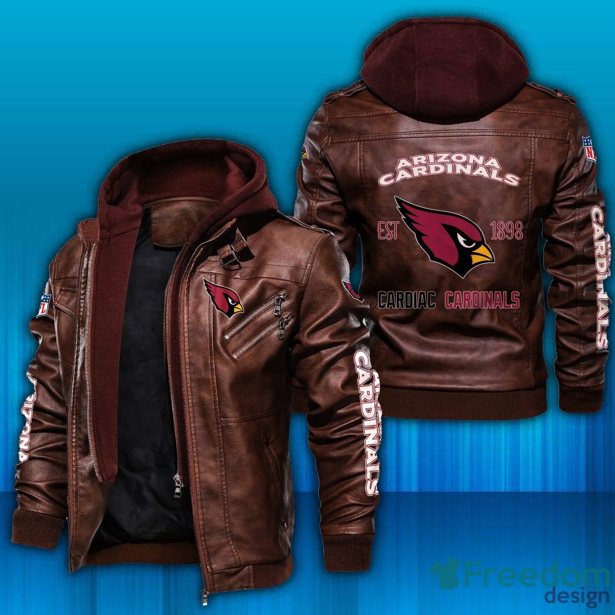 Bundesliga Arizona Cardinals Logo Brown Black Leather Jacket - Freedomdesign