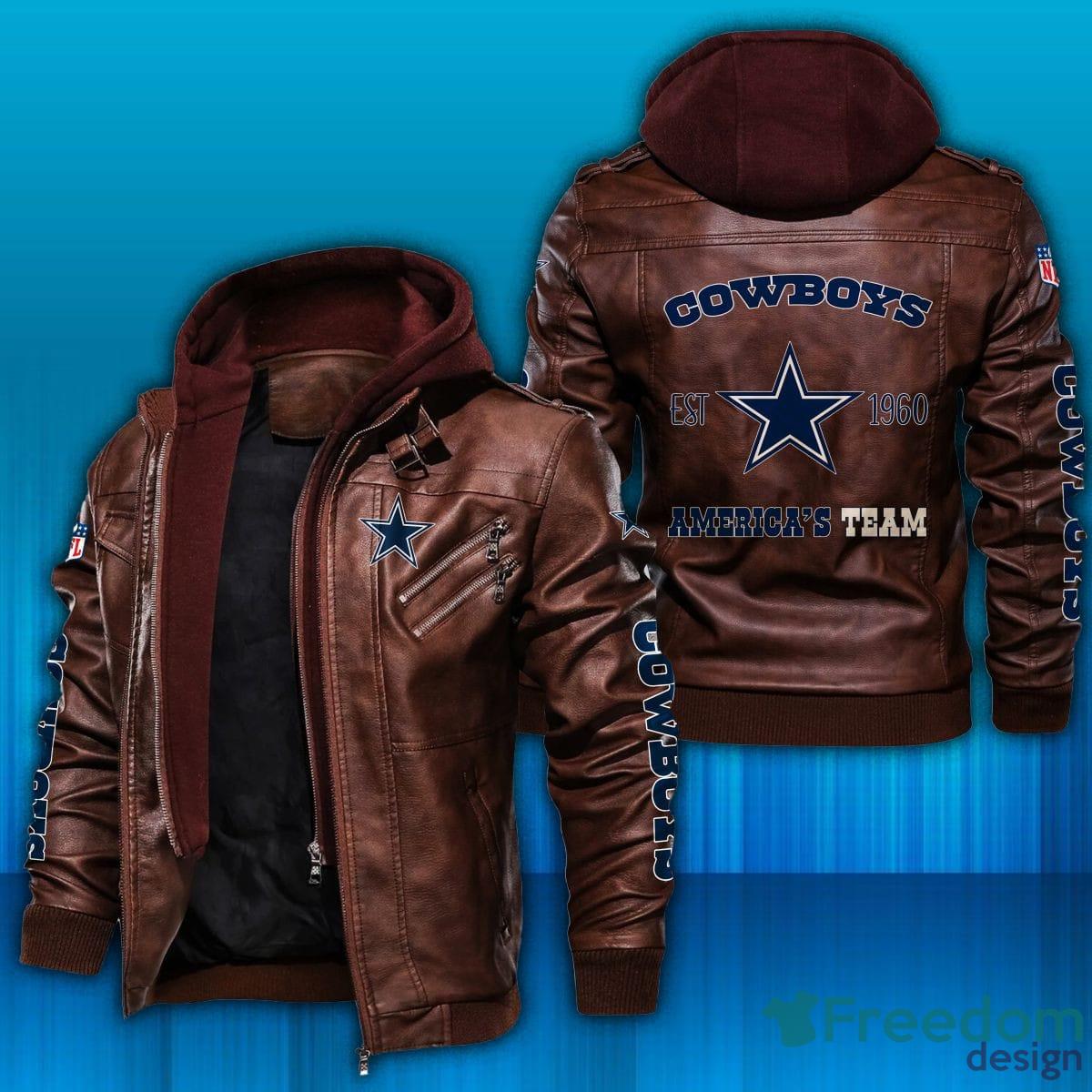 NFL Football Dallas Cowboys Logo Brown And Black Leather Jacket For Men And  Women - Freedomdesign