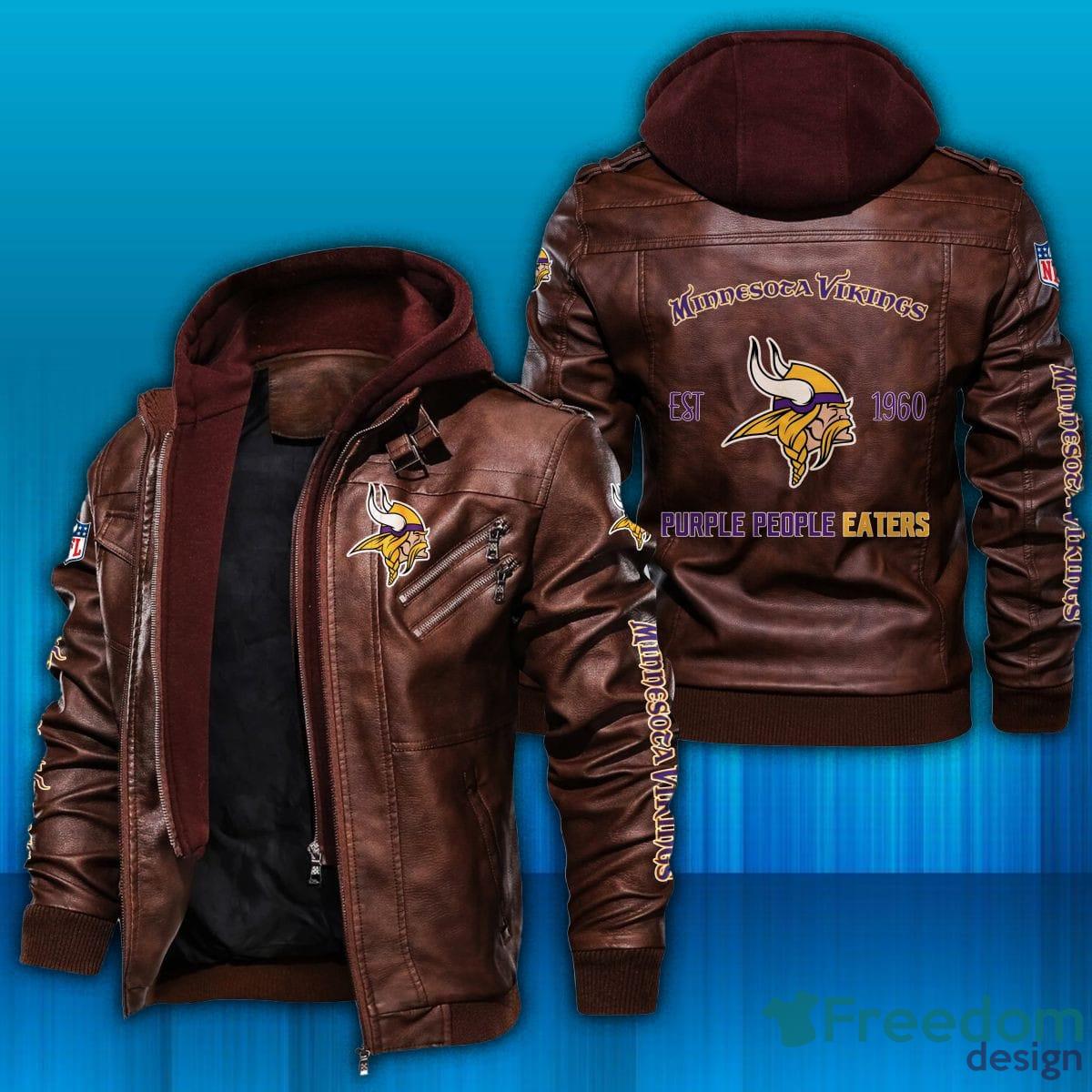 Bundesliga Minnesota Vikings Logo Brown Black Leather Jacket - Freedomdesign