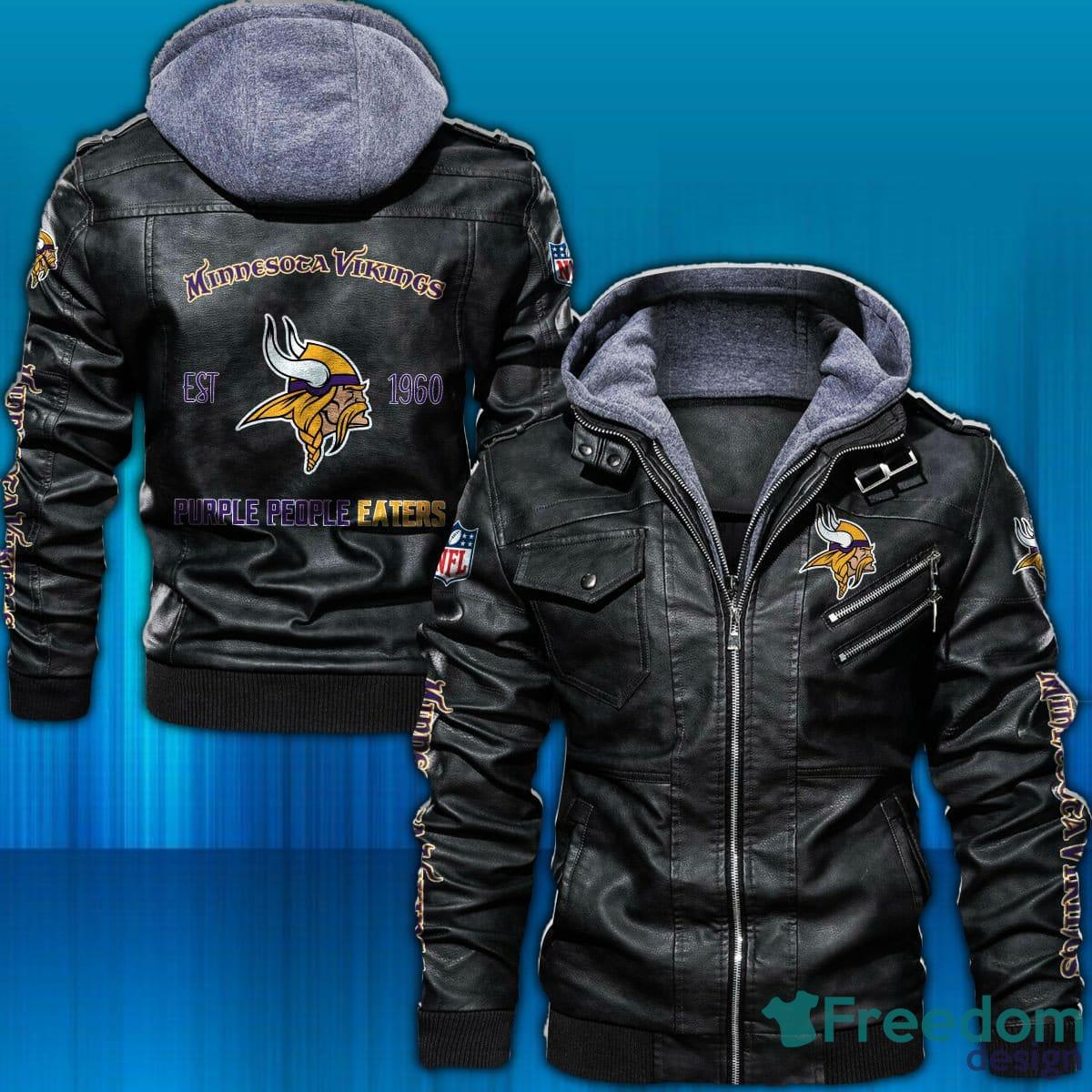 Bundesliga Minnesota Vikings Logo Brown Black Leather Jacket - Freedomdesign