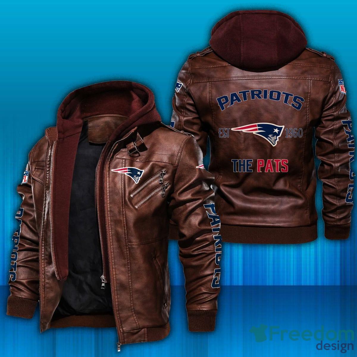 New England Patriots Logo NFL Brown Black Leather Jacket