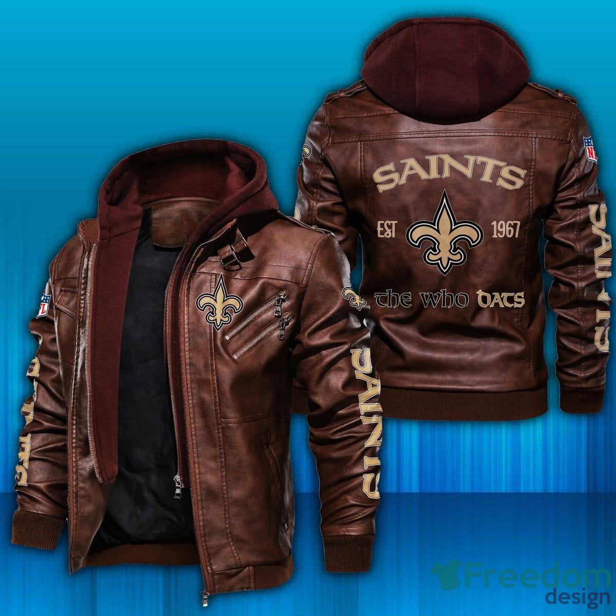 New Orleans Saints Logo NFL Brown Black Leather Jacket - Freedomdesign