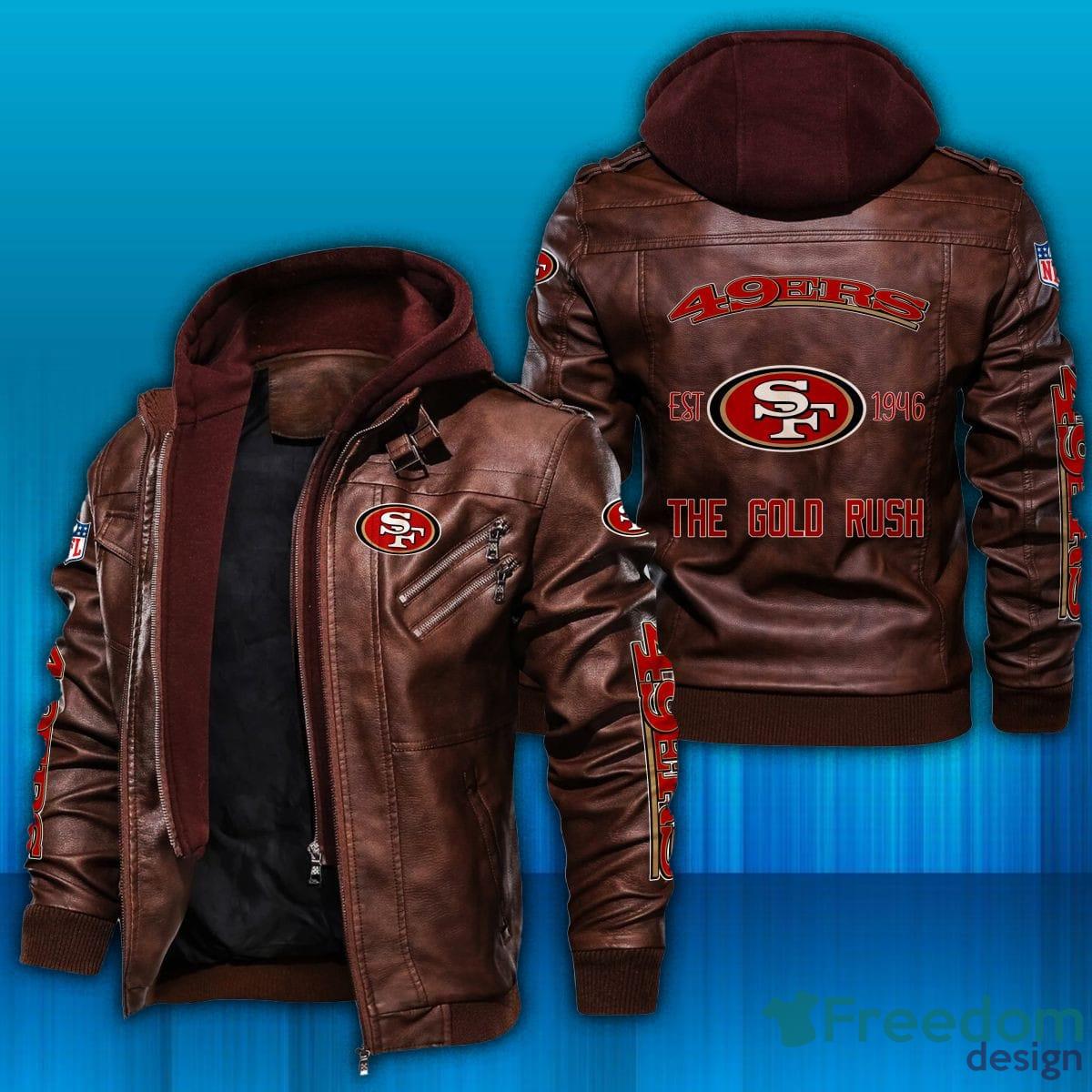 NFL San Francisco 49ers Logo 4 Black Brown Leather Jacket For Fans -  Freedomdesign