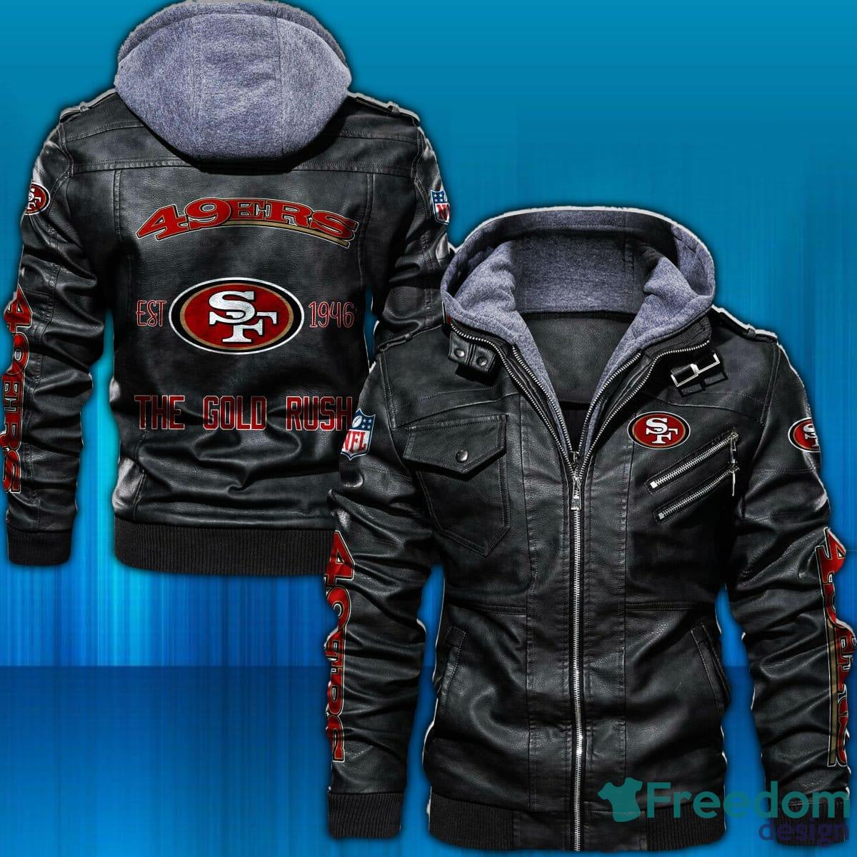 Bundesliga San Francisco 49ers Logo Brown Black Leather Jacket -  Freedomdesign