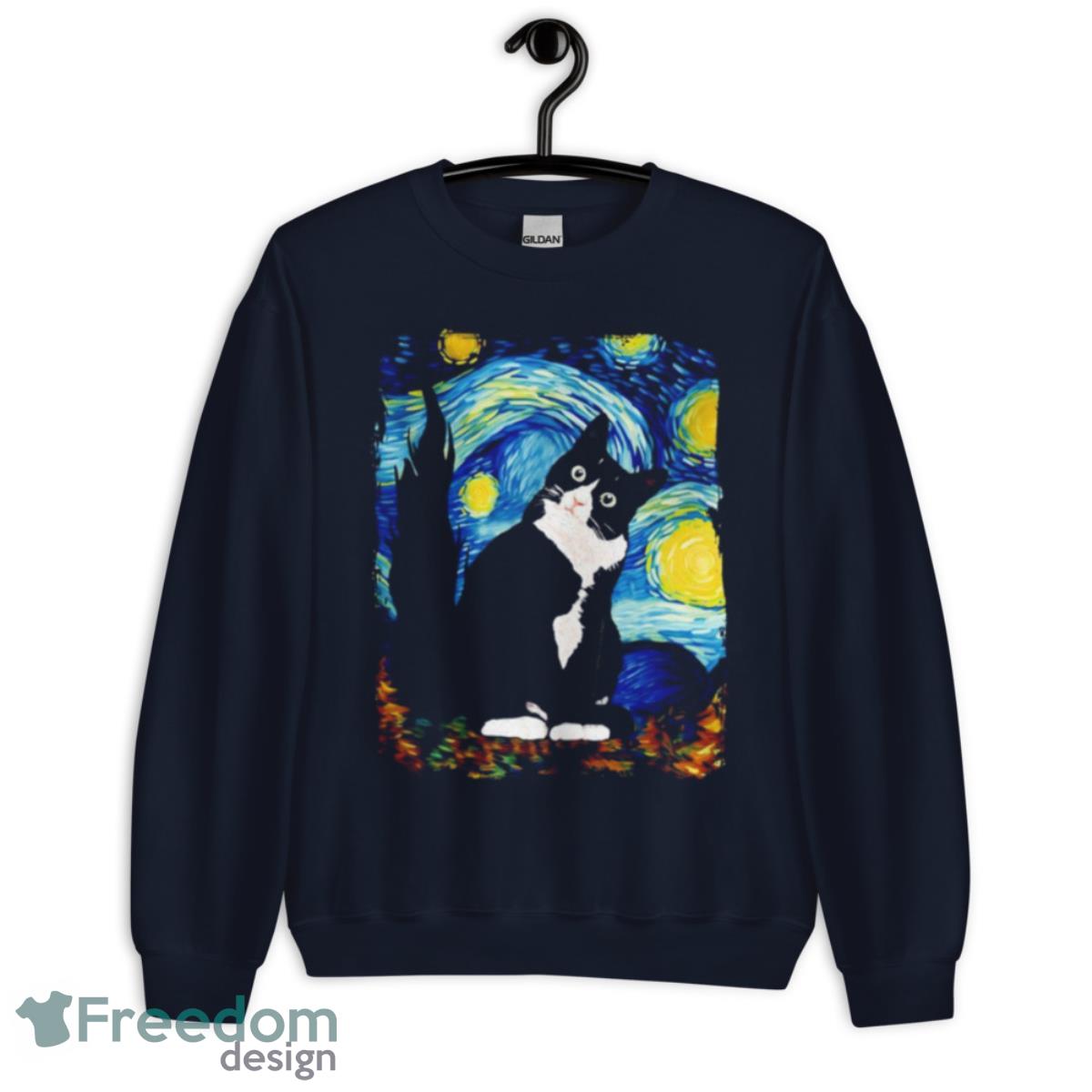 Cat Starry Night Shirt - Unisex Crewneck Sweatshirt-1