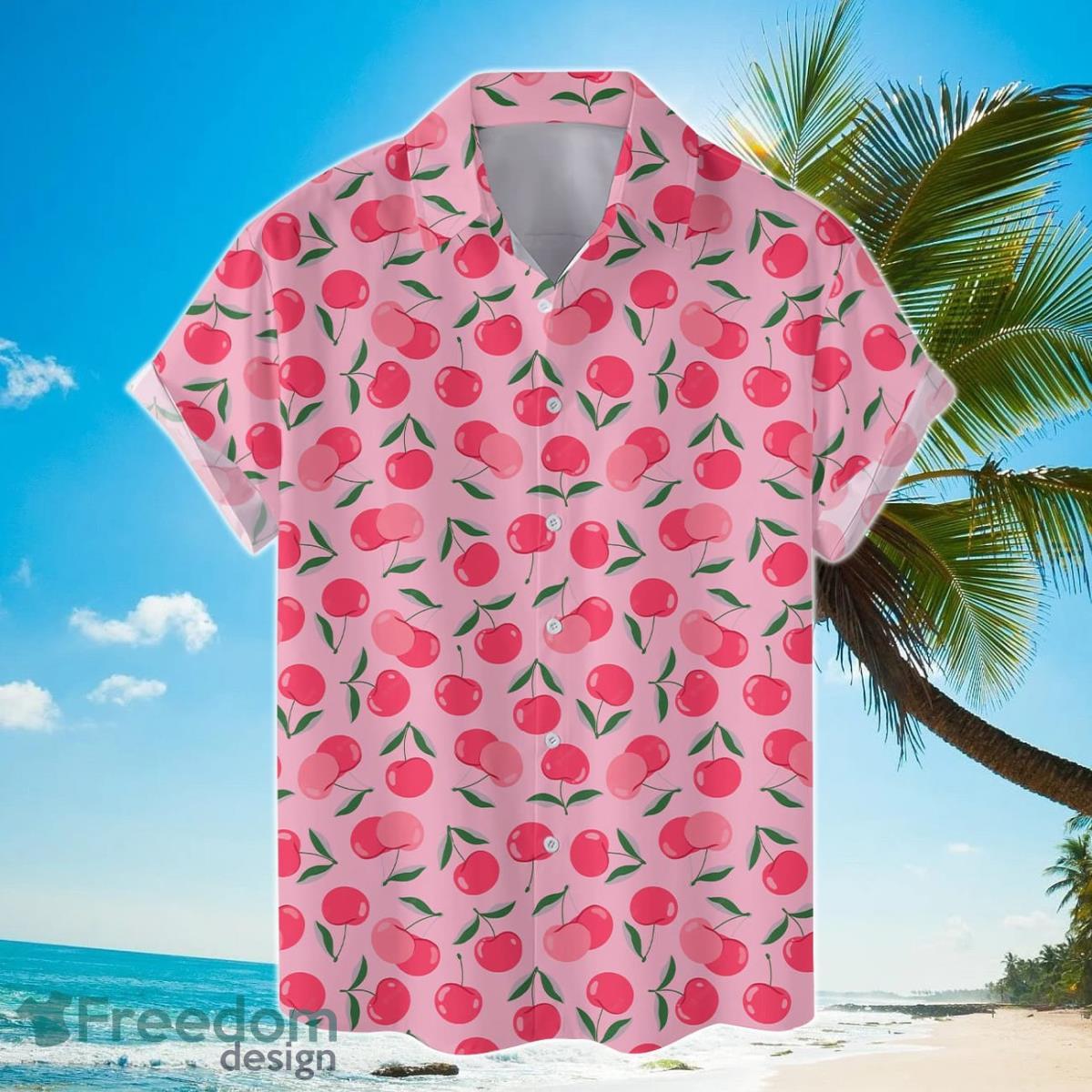 Cherry Hawaiian Shirts For Women Men Pink Cherry Summer Aloha Hawaiian Shirt  - Freedomdesign
