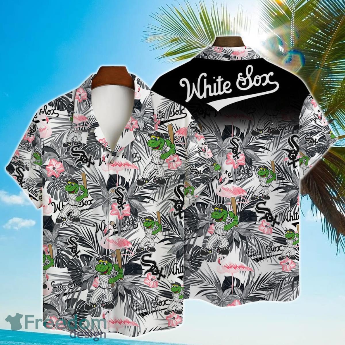 Chicago White Sox Major League Baseball Mascot And Hibiscus Pattern 3D Print Hawaiian Shirt Product Photo 1