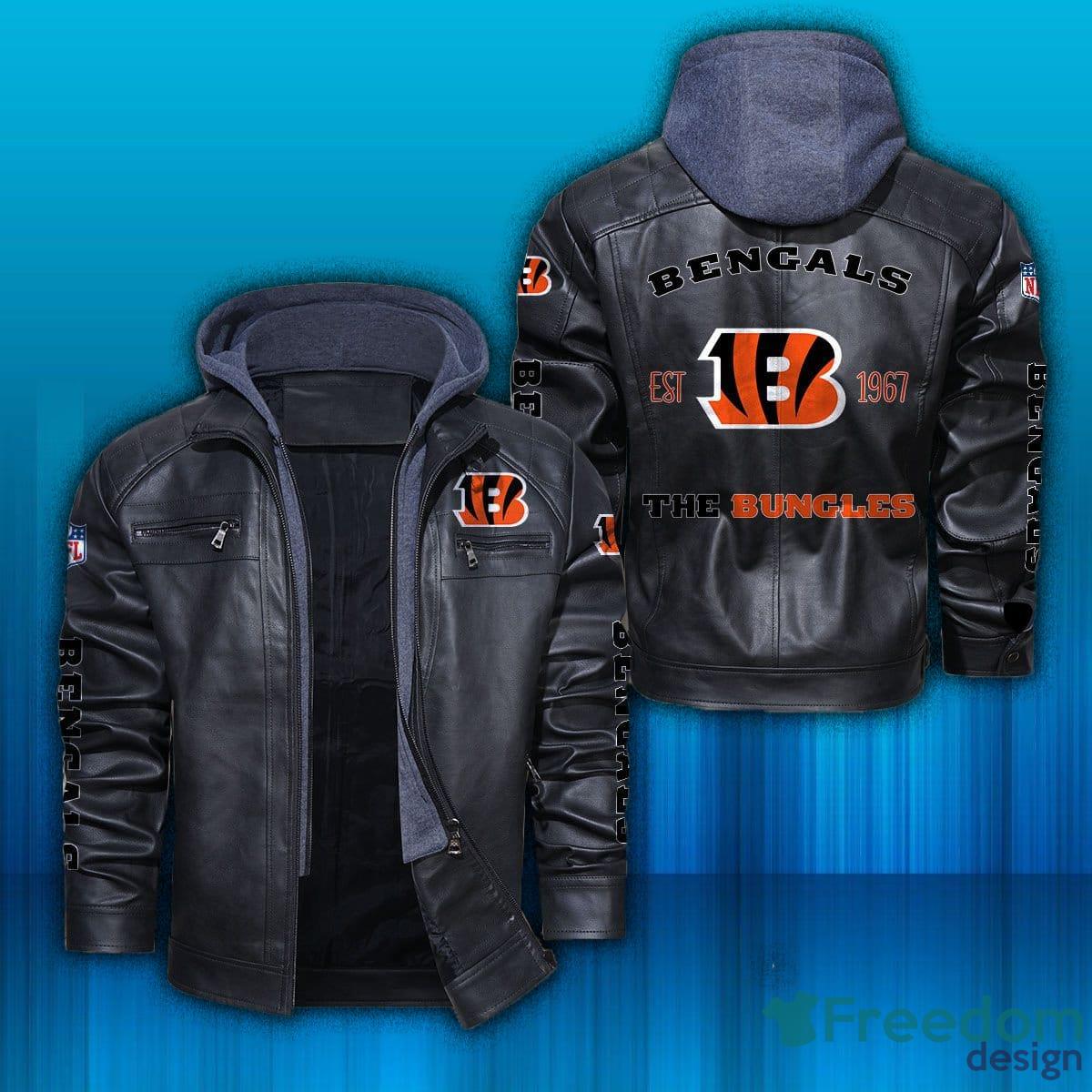 NFL Cincinnati Bengals Style 7 Logo Black And Brown Leather Jacket Men  Women - Freedomdesign