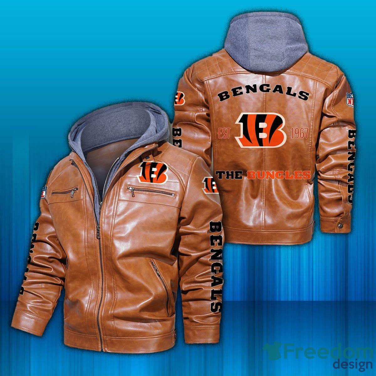 NFL Cincinnati Bengals Logo 2 Black Brown Leather Jacket For Fans -  Freedomdesign