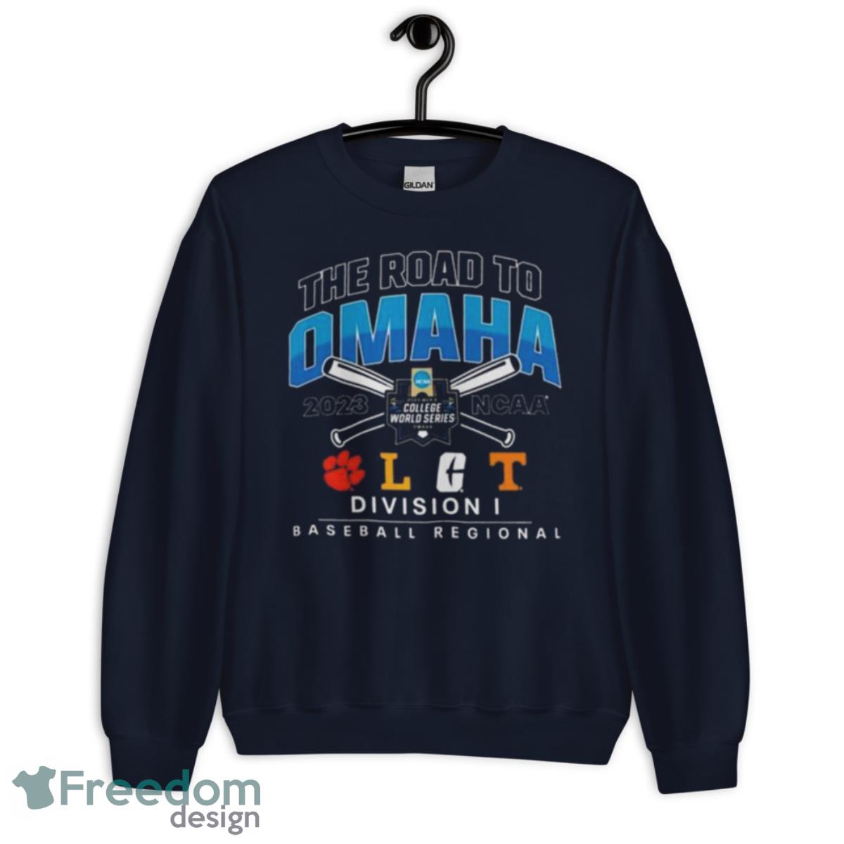 Clemson 2023 NCAA DI Baseball Regional The Road To Omaha Four Team Shirt - Unisex Crewneck Sweatshirt-1