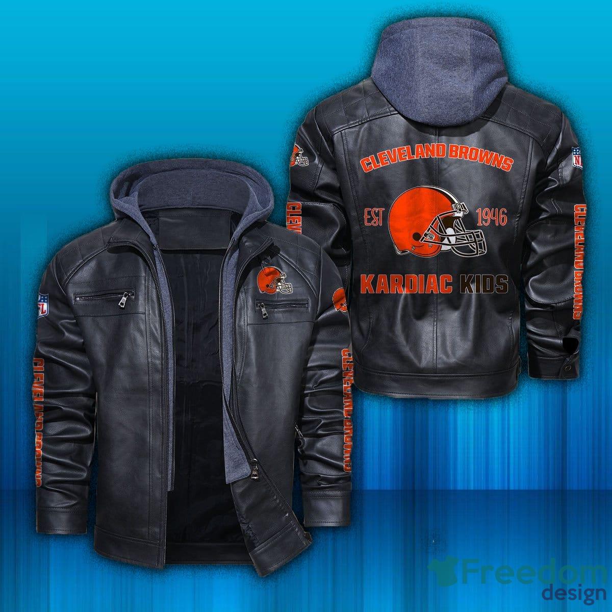 Cleveland Browns Logo NFL Brown Black Leather Jacket - Freedomdesign