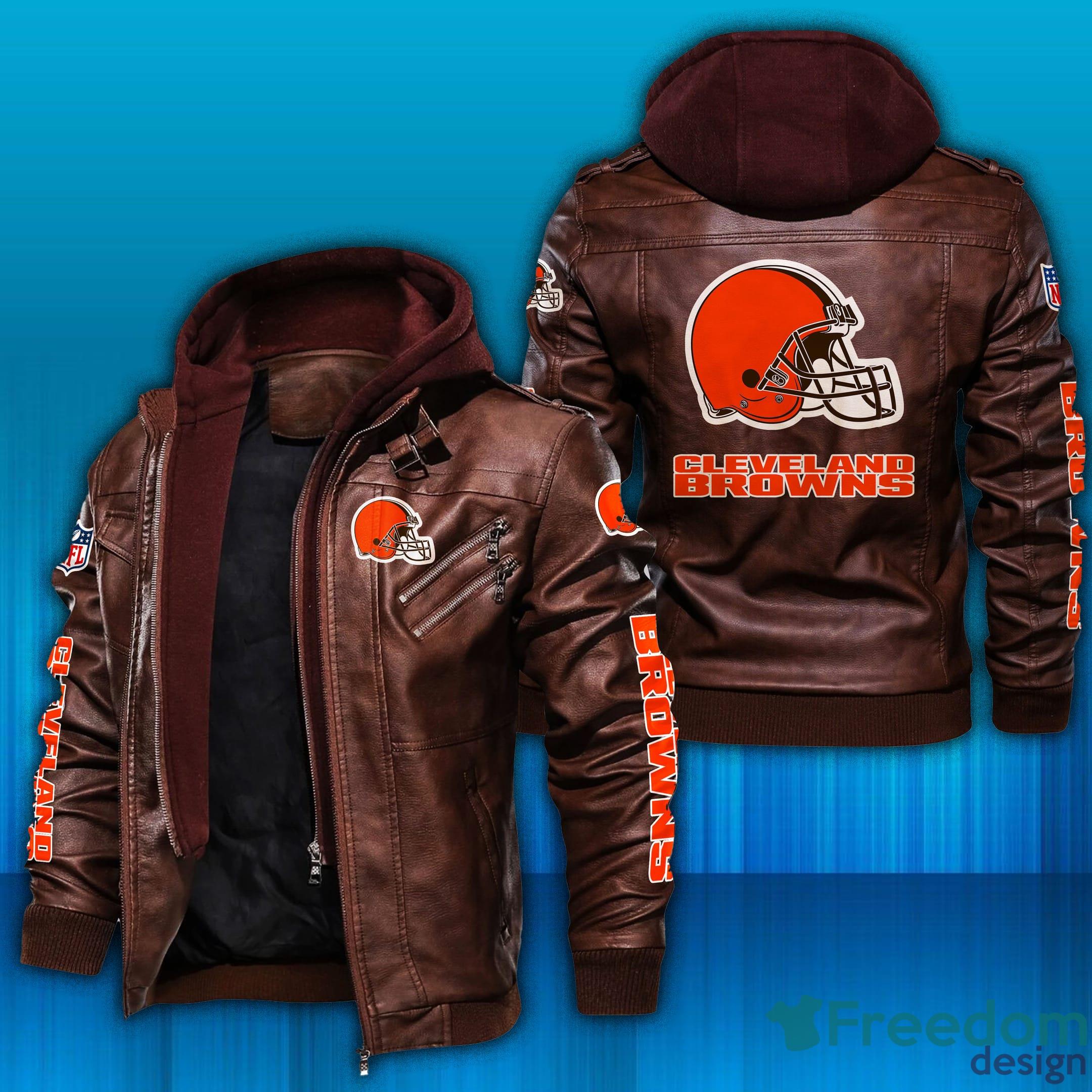 NFL Teams Cleveland Browns Fans Logo Black And Brown Leather Jacket Men And  Women - Freedomdesign