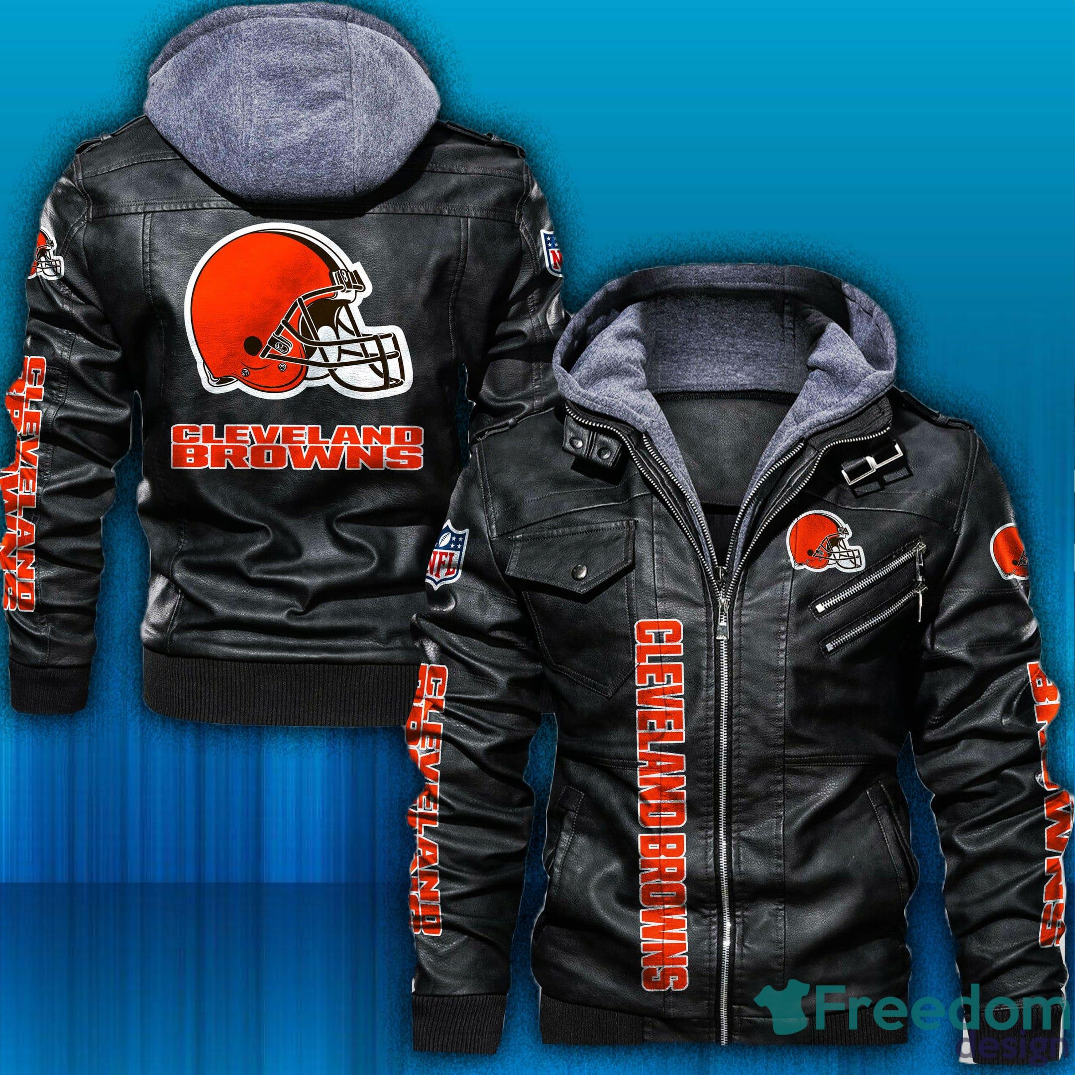 NFL Teams Cleveland Browns Fans Logo Black And Brown Leather Jacket Men And  Women - Freedomdesign