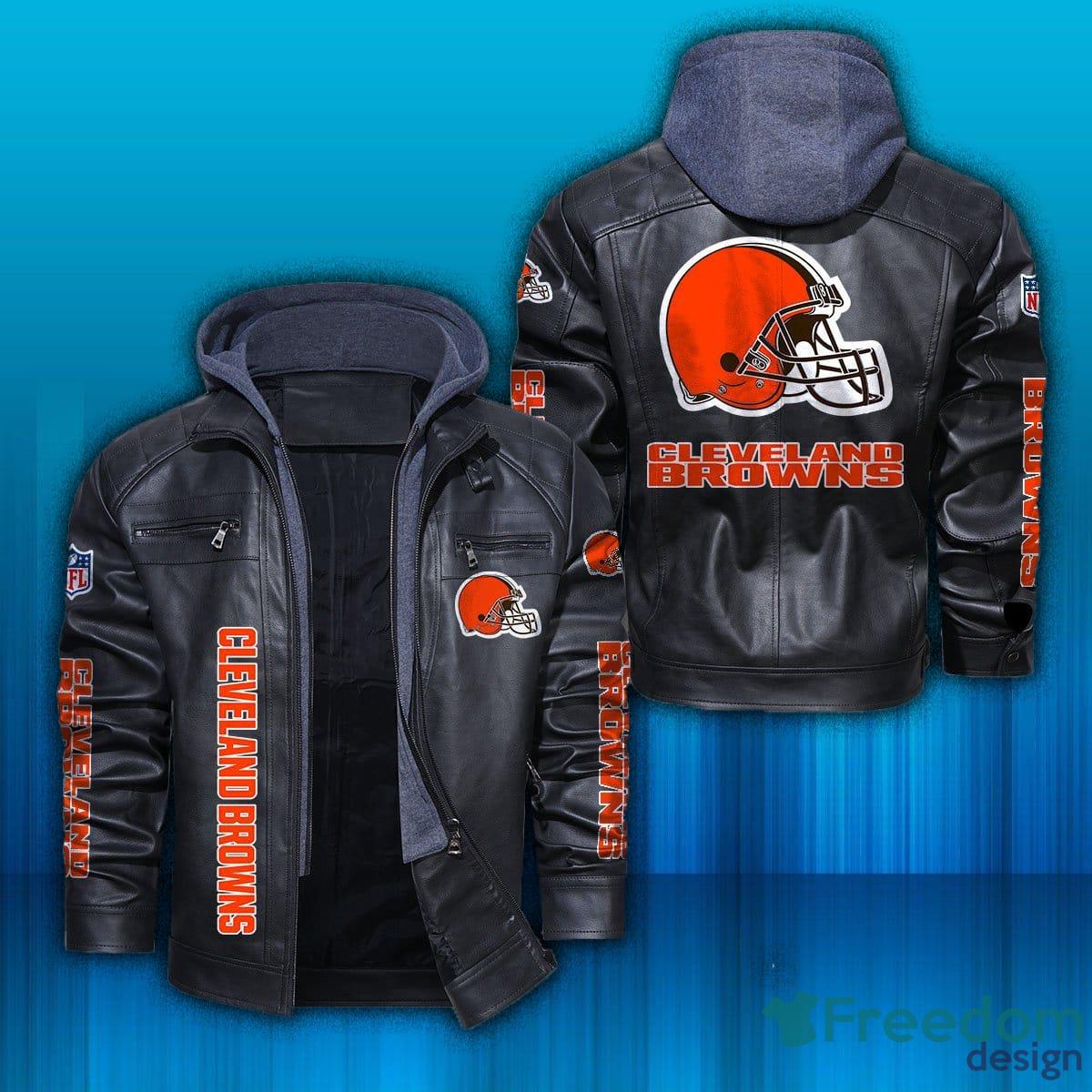 NFL Teams Cleveland Browns Fans Logo Black And Brown Leather Jacket Men And  Women - Freedomdesign