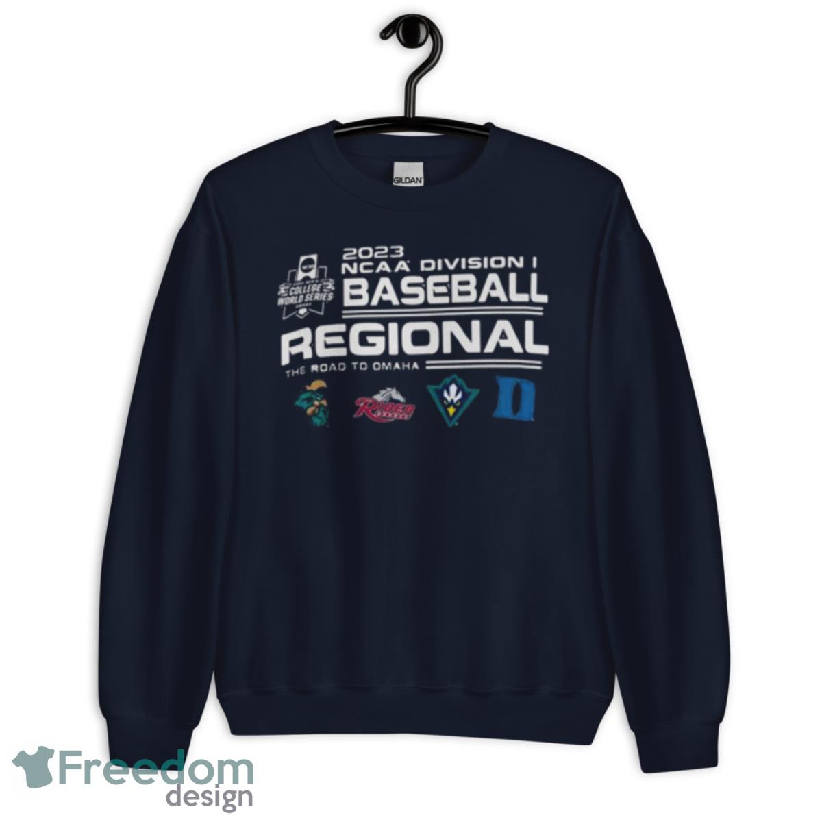 Coastal Carolina 2023 NCAA DI Baseball Regional The Road To Omaha Four Team Shirt - Unisex Crewneck Sweatshirt-1