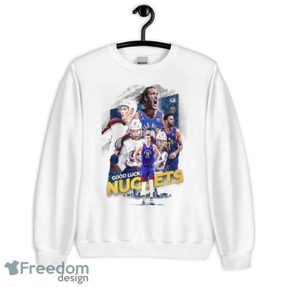 Colorado Avalanche New Poster Support For Denver Nuggets 2023 Shirt - Unisex Heavy Blend Crewneck Sweatshirt